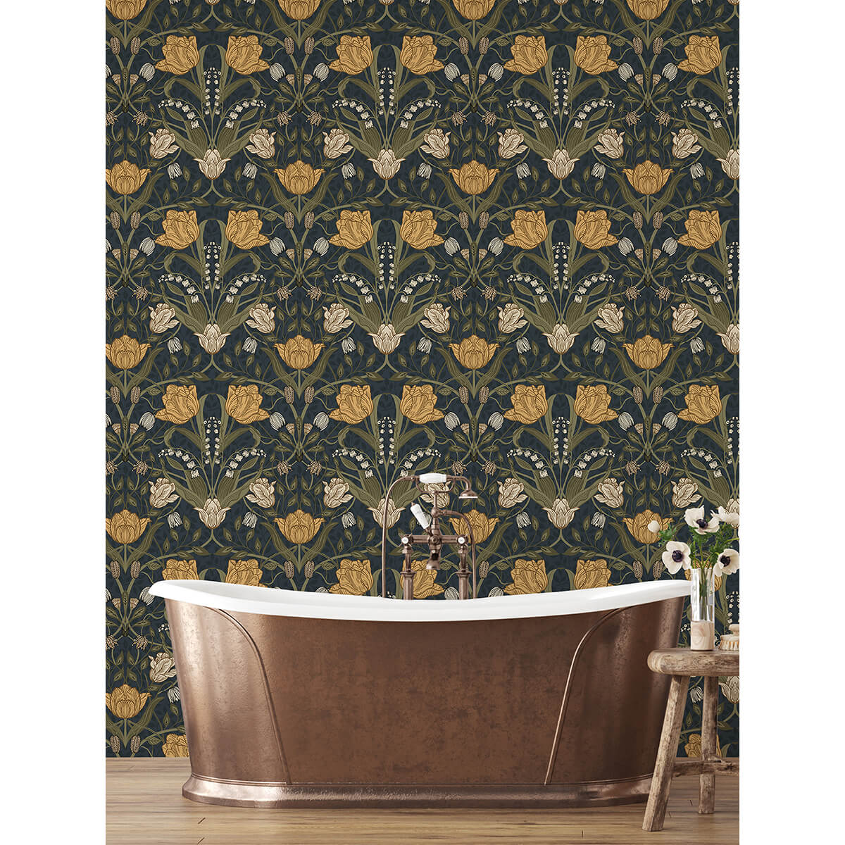 filippa-navy-tulip-wallpaper-york-wallcoverings-2999-44106 - York Wallcoverings Wallpaper