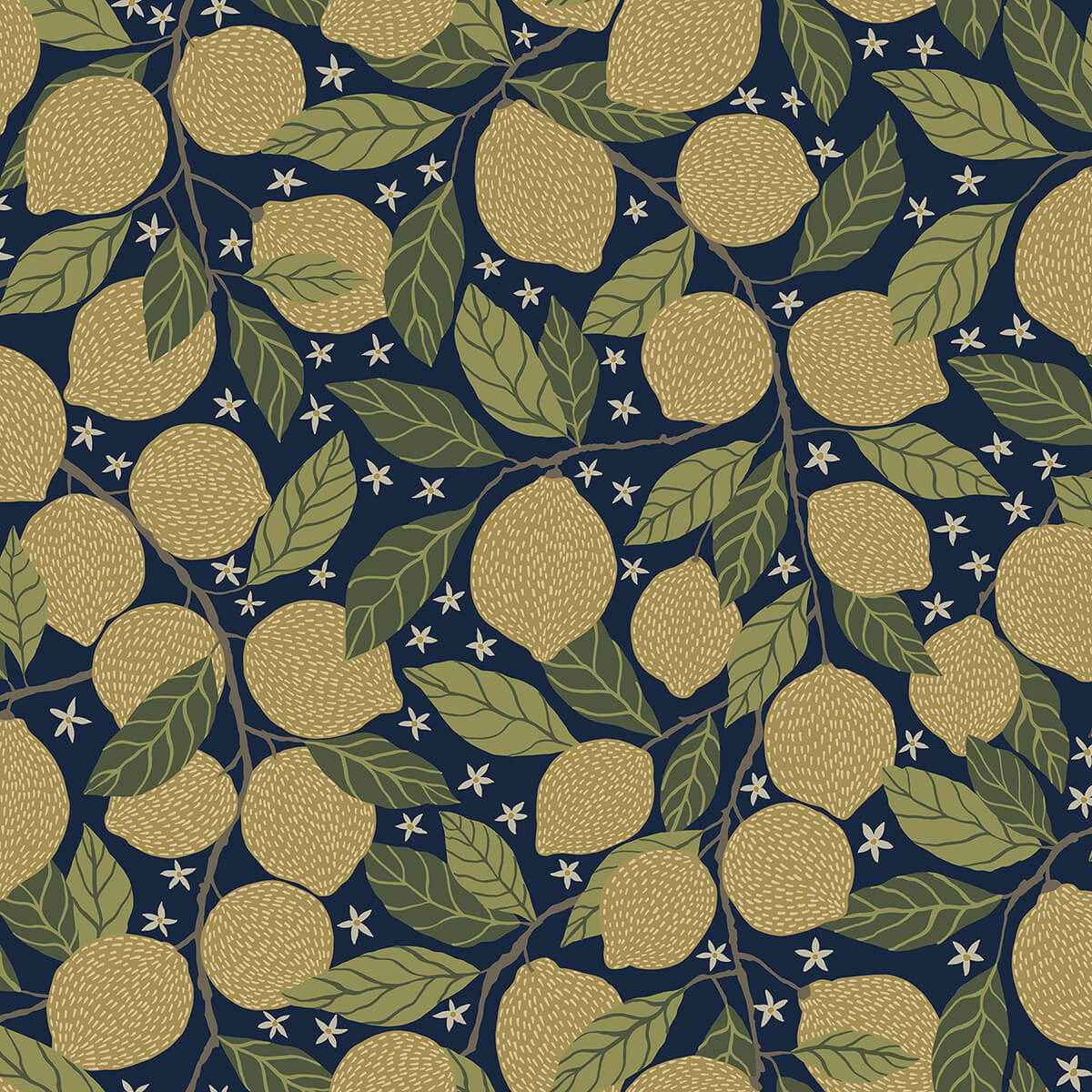 Lemona Navy Fruit Tree Wallpaper - York Wallcoverings - 2999-44118