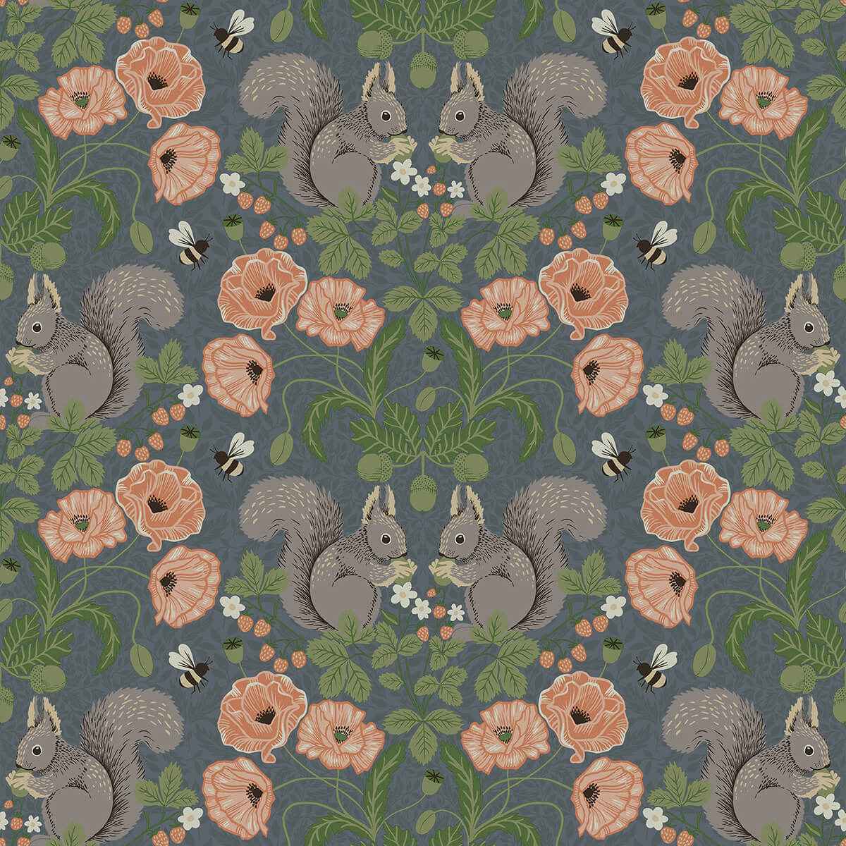 Kurre Blue Woodland Damask Wallpaper - York Wallcoverings - 2999-44122