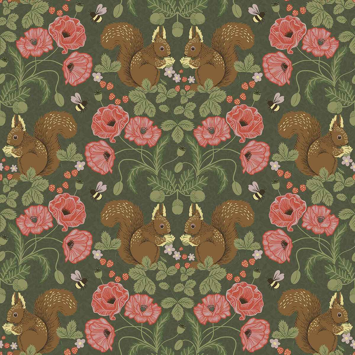 Kurre Dark Green Woodland Damask Wallpaper - York Wallcoverings - 2999-44124