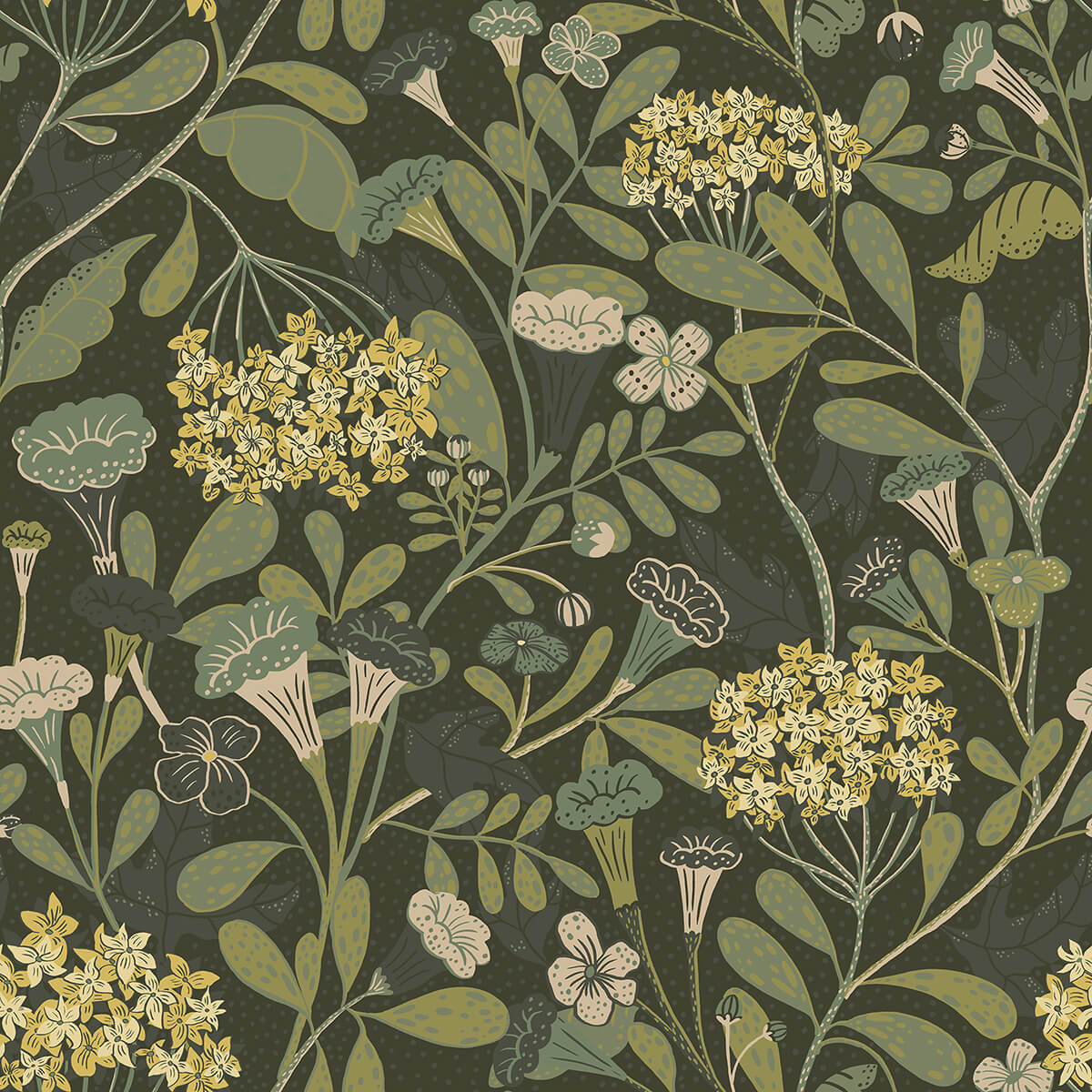 hybbe-dark-green-hydrangea-garden-wallpaper-york-wallcoverings-2999-55022 - York Wallcoverings Wallpaper