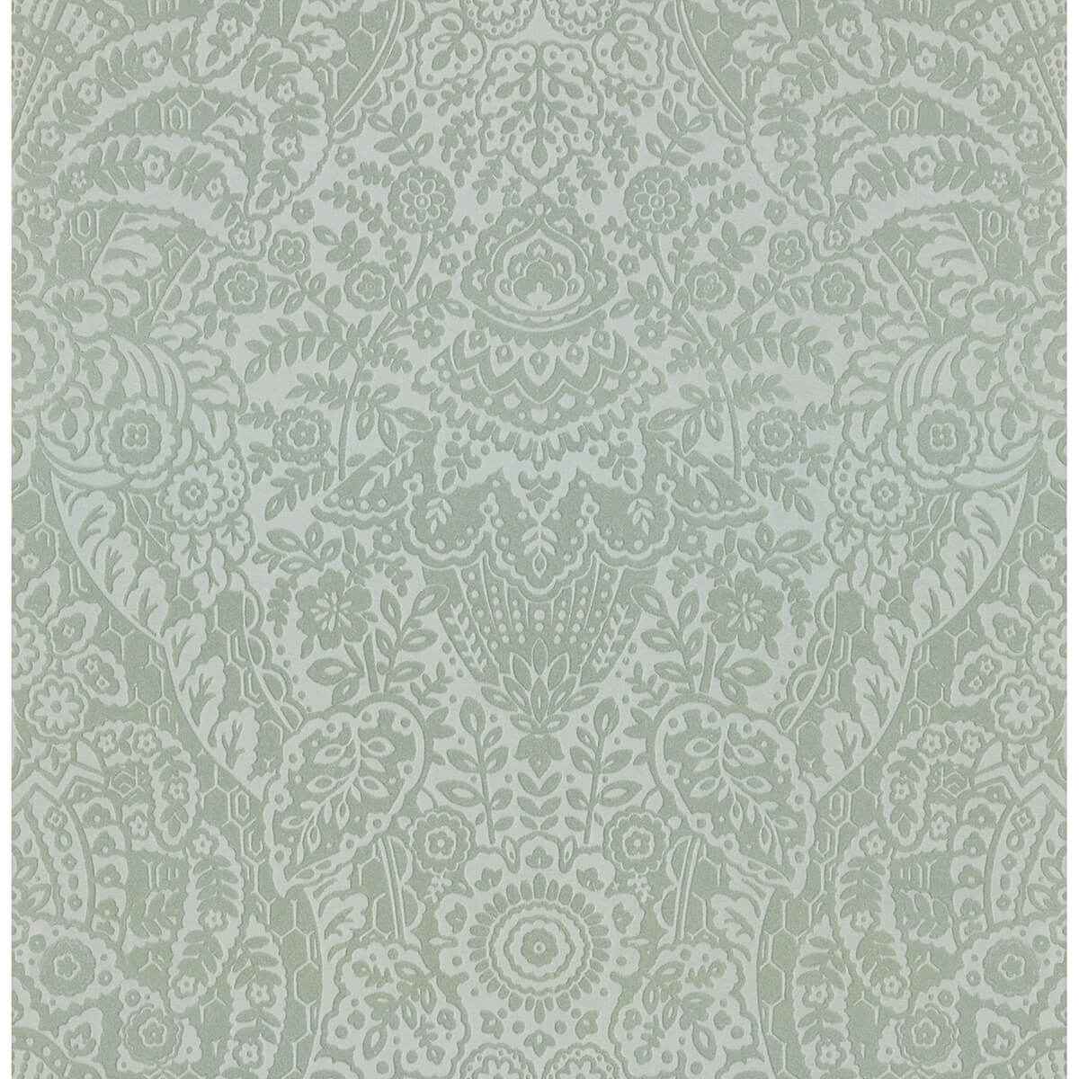 Maris Silver Flock Damask Wallpaper - York Wallcoverings - 2973-87366