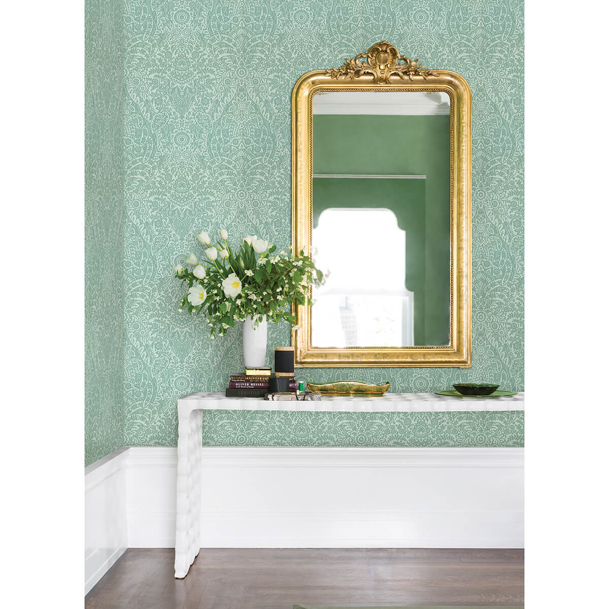 maris-mint-flock-damask-wallpaper-york-wallcoverings-2973-87369 - York Wallcoverings Wallpaper