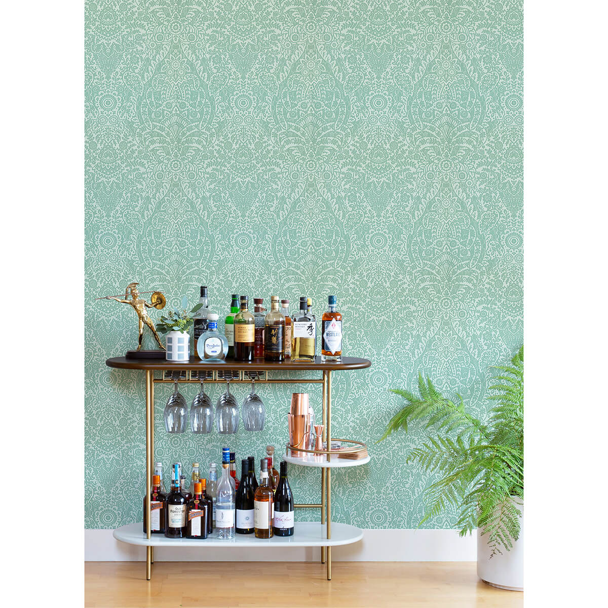 maris-mint-flock-damask-wallpaper-york-wallcoverings-2973-87369 - York Wallcoverings Wallpaper