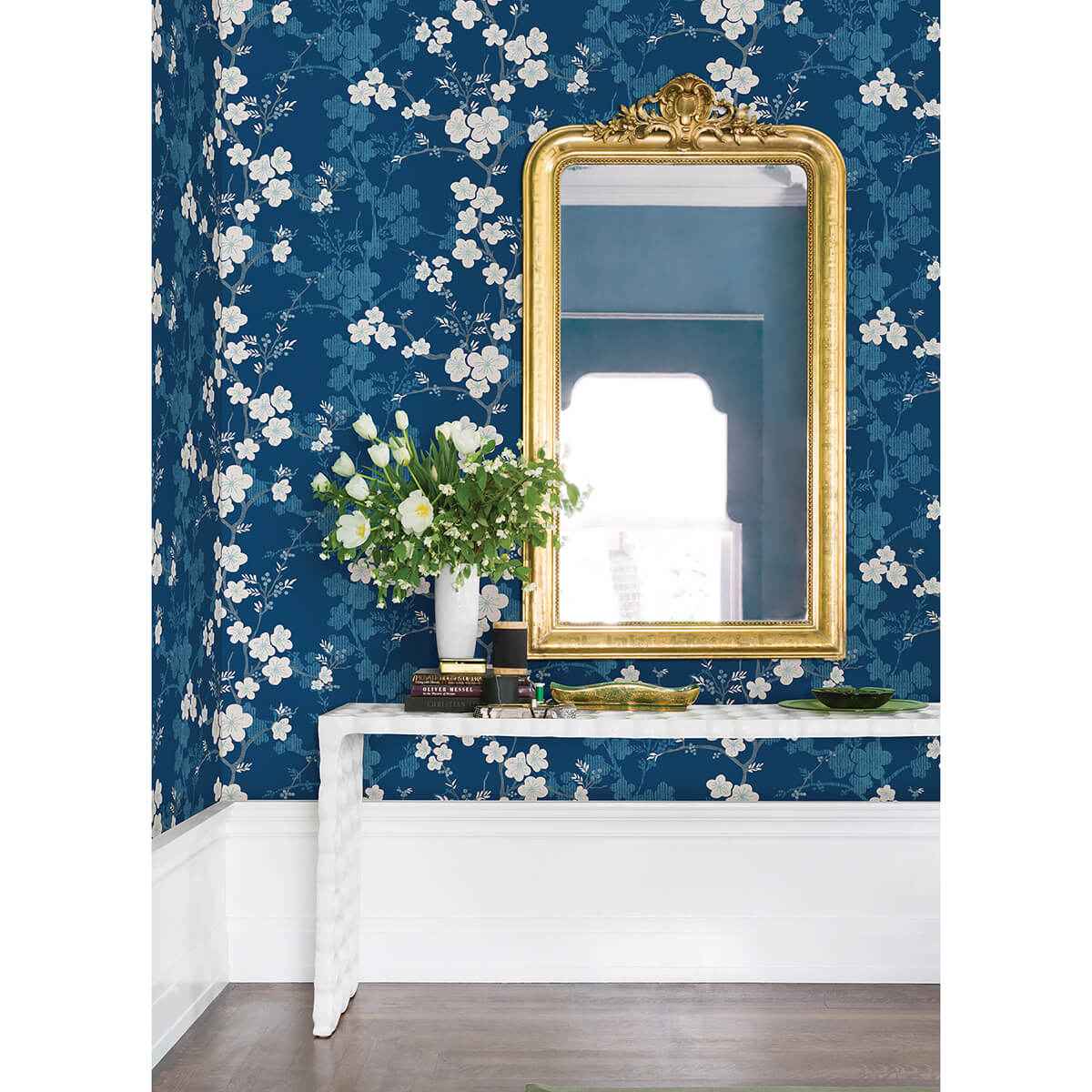Nicolette Navy Floral Trail Wallpaper - York Wallcoverings - 2973-90104 - York Wallcoverings Wallpaper