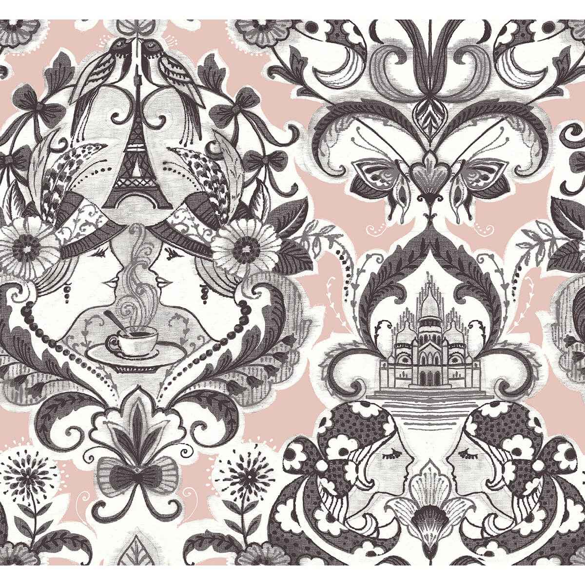 Sadie Blush Parisian Damask Wallpaper - York Wallcoverings - 2973-90884 - York Wallcoverings Wallpaper