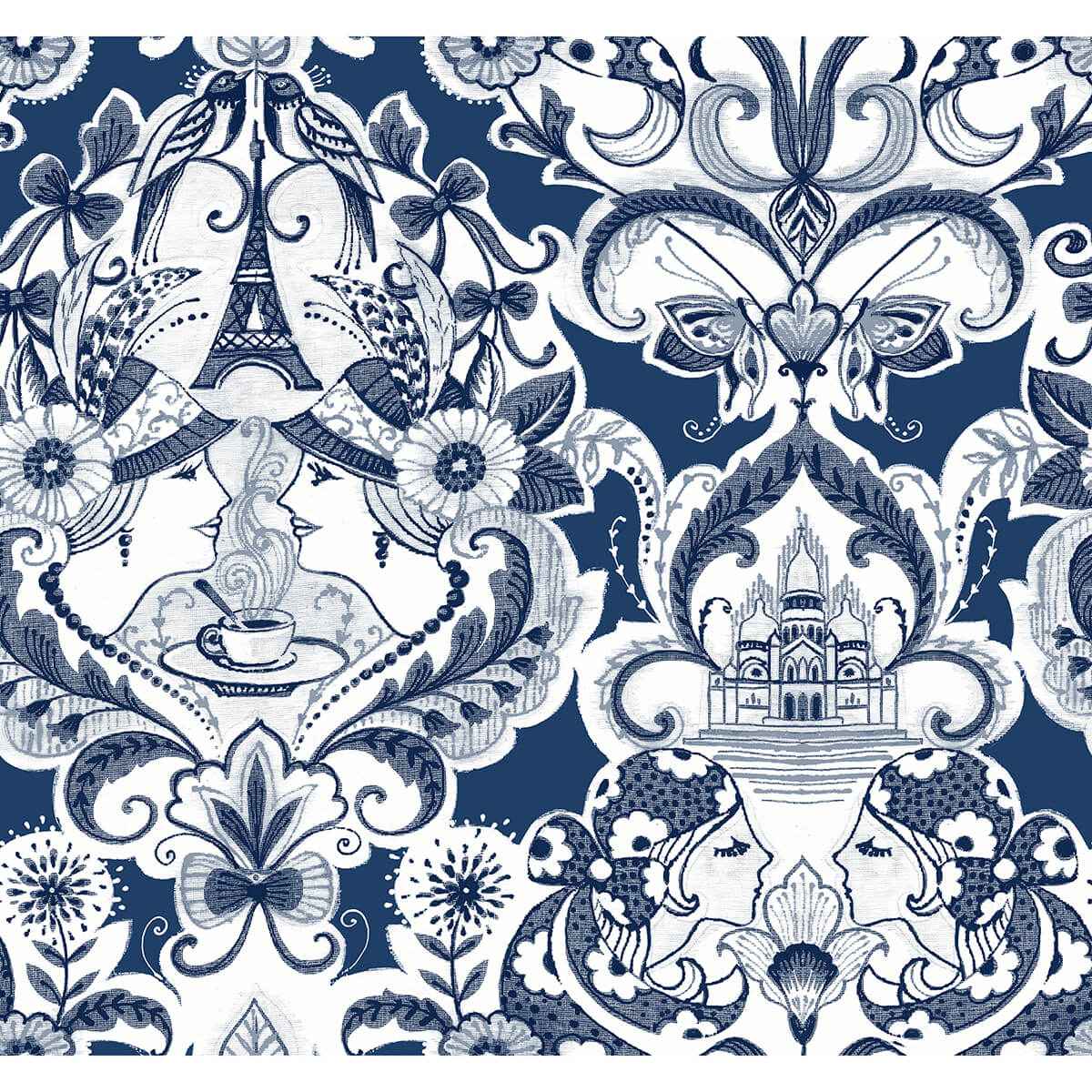 Sadie Navy Parisian Damask Wallpaper - York Wallcoverings - 2973-90885 - York Wallcoverings Wallpaper