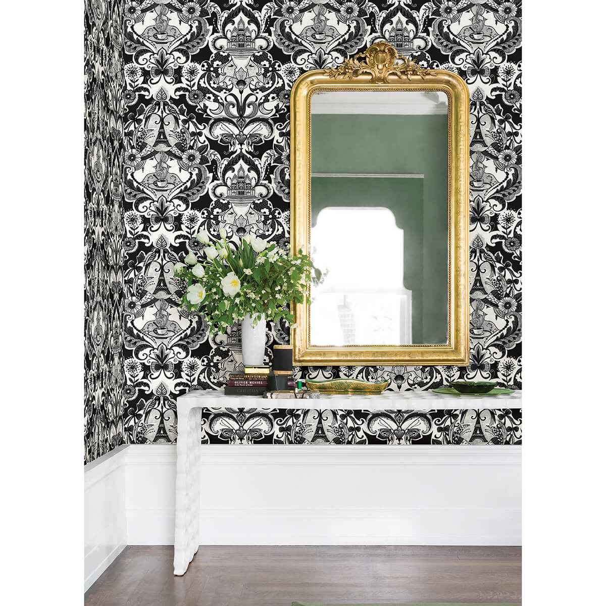 Sadie Black Parisian Damask Wallpaper - York Wallcoverings - 2973-90886 - York Wallcoverings Wallpaper