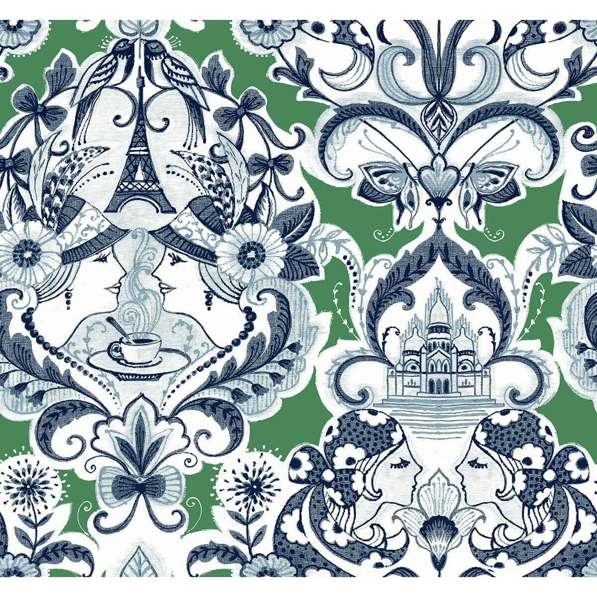 Sadie Green Parisian Damask Wallpaper - York Wallcoverings - 2973-90887 - York Wallcoverings Wallpaper