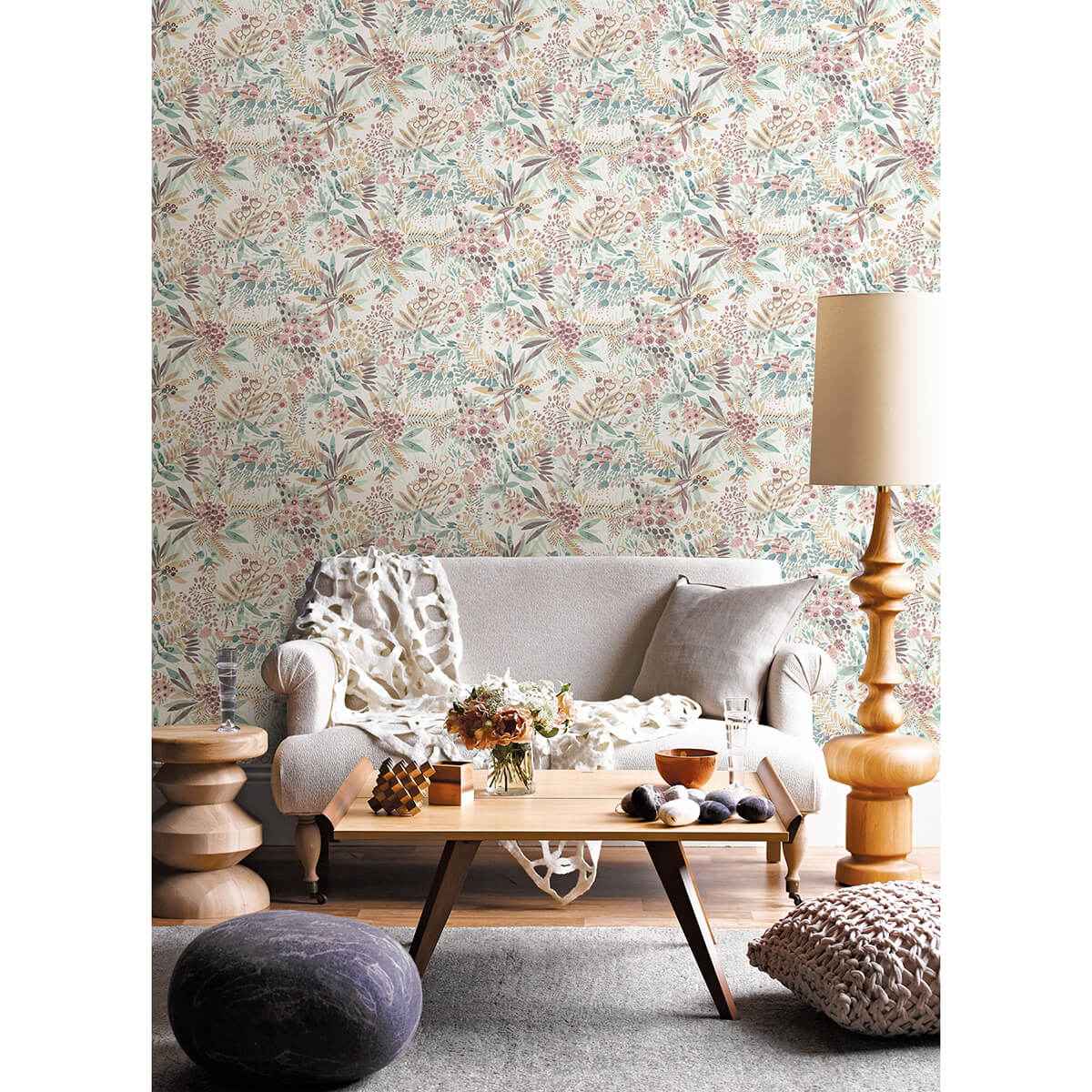 Teal Peach Naupaka Peel and Stick Wallpaper - York Wallcoverings - NUS4309 - York Wallcoverings Wallpaper