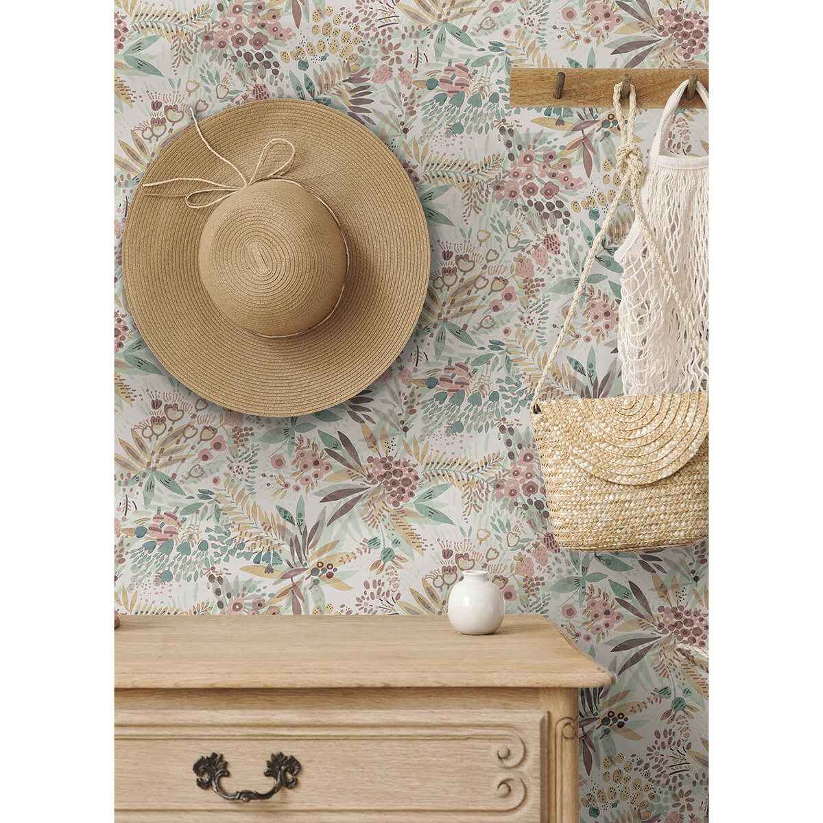 Teal Peach Naupaka Peel and Stick Wallpaper - York Wallcoverings - NUS4309 - York Wallcoverings Wallpaper