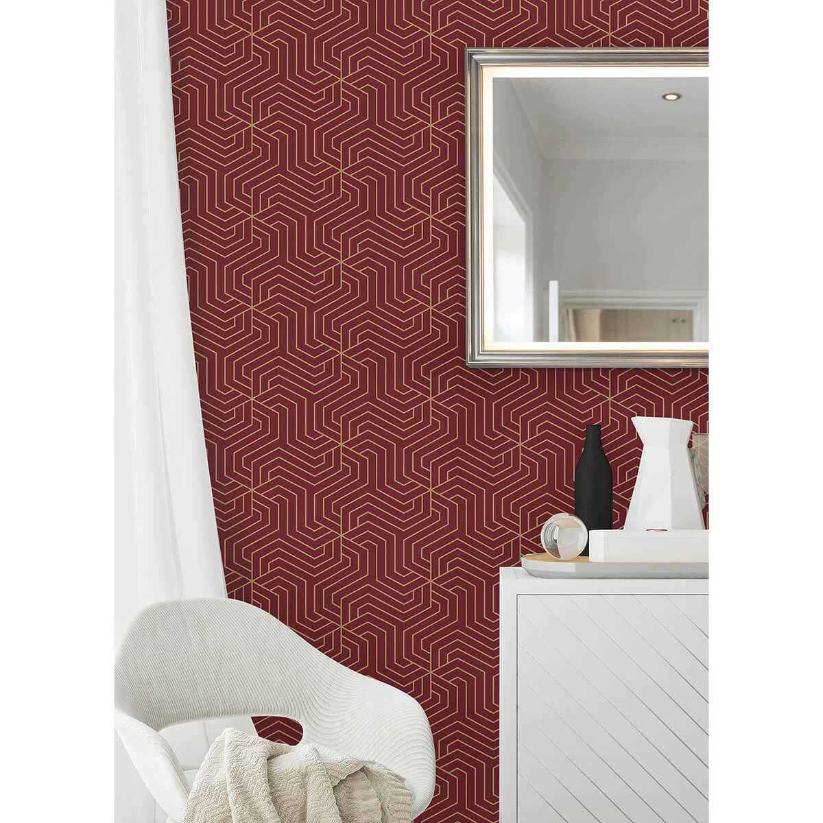 Burgundy Ramsey Peel & Stick Wallpaper - York Wallcoverings - RZS4527 - York Wallcoverings Wallpaper