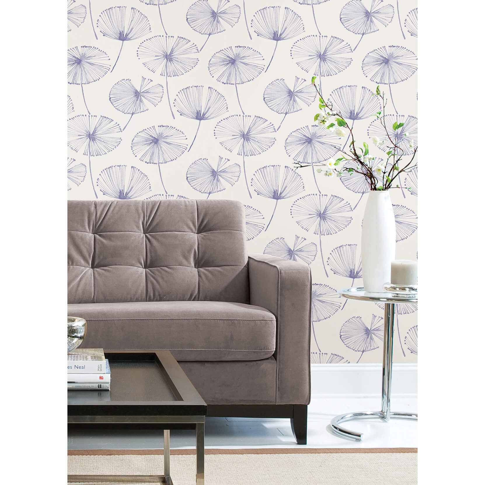 Periwinkle Aya Flower Peel and Stick Wallpaper - York Wallcoverings - NUS4625 - York Wallcoverings Wallpaper
