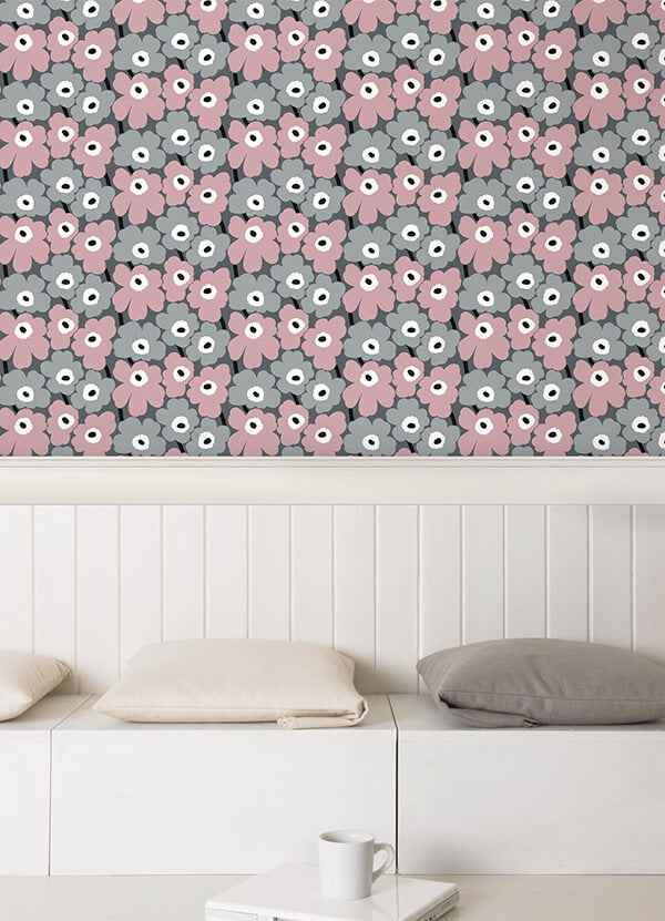 Pink Pieni Unikko Peel and Stick Wallpaper - York Wallcoverings - MKS4491 - York Wallcoverings Wallpaper