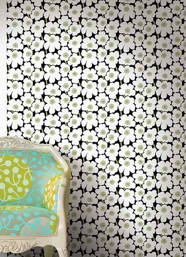 Black Pieni Unikko Peel and Stick Wallpaper - York Wallcoverings - MKS4494 - York Wallcoverings Wallpaper