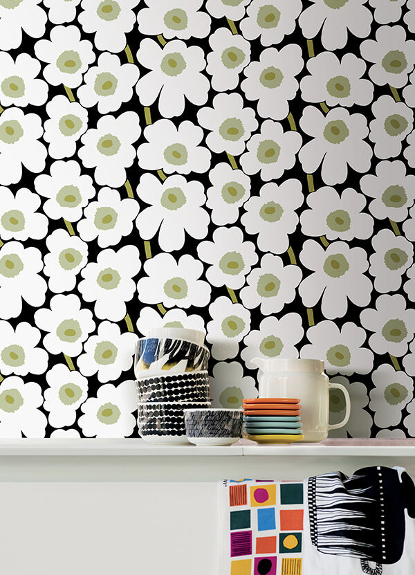 black-pieni-unikko-peel-and-stick-wallpaper-york-wallcoverings-mks4494 - York Wallcoverings Wallpaper