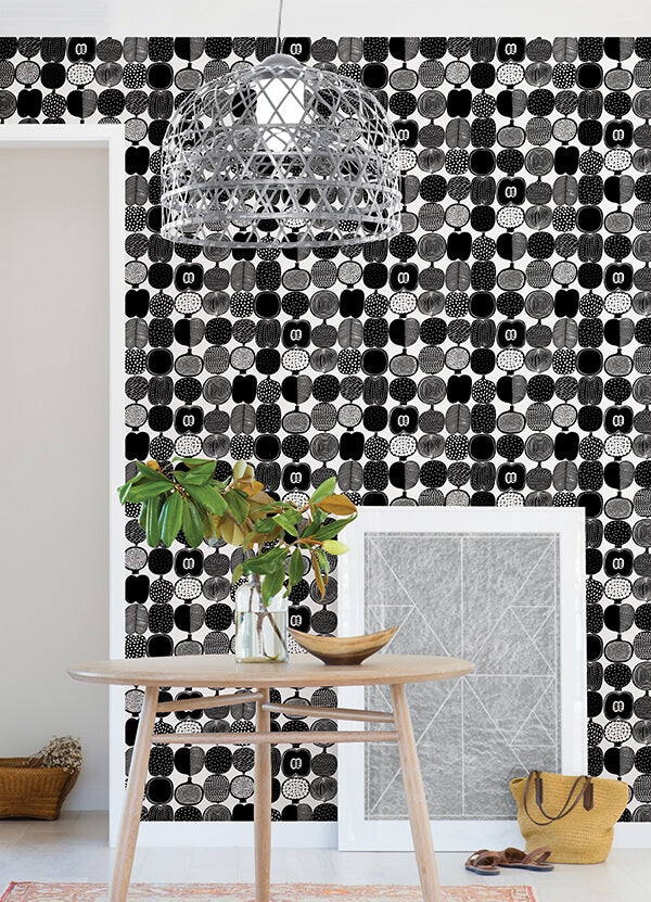 Black and White Kompotti Peel and Stick Wallpaper - York Wallcoverings - MKS4501 - York Wallcoverings Wallpaper