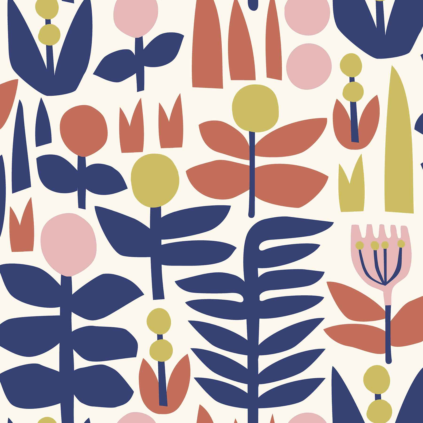 Red a Bit of Folk Flower Peel and Stick Wallpaper - York Wallcoverings - LDS4577