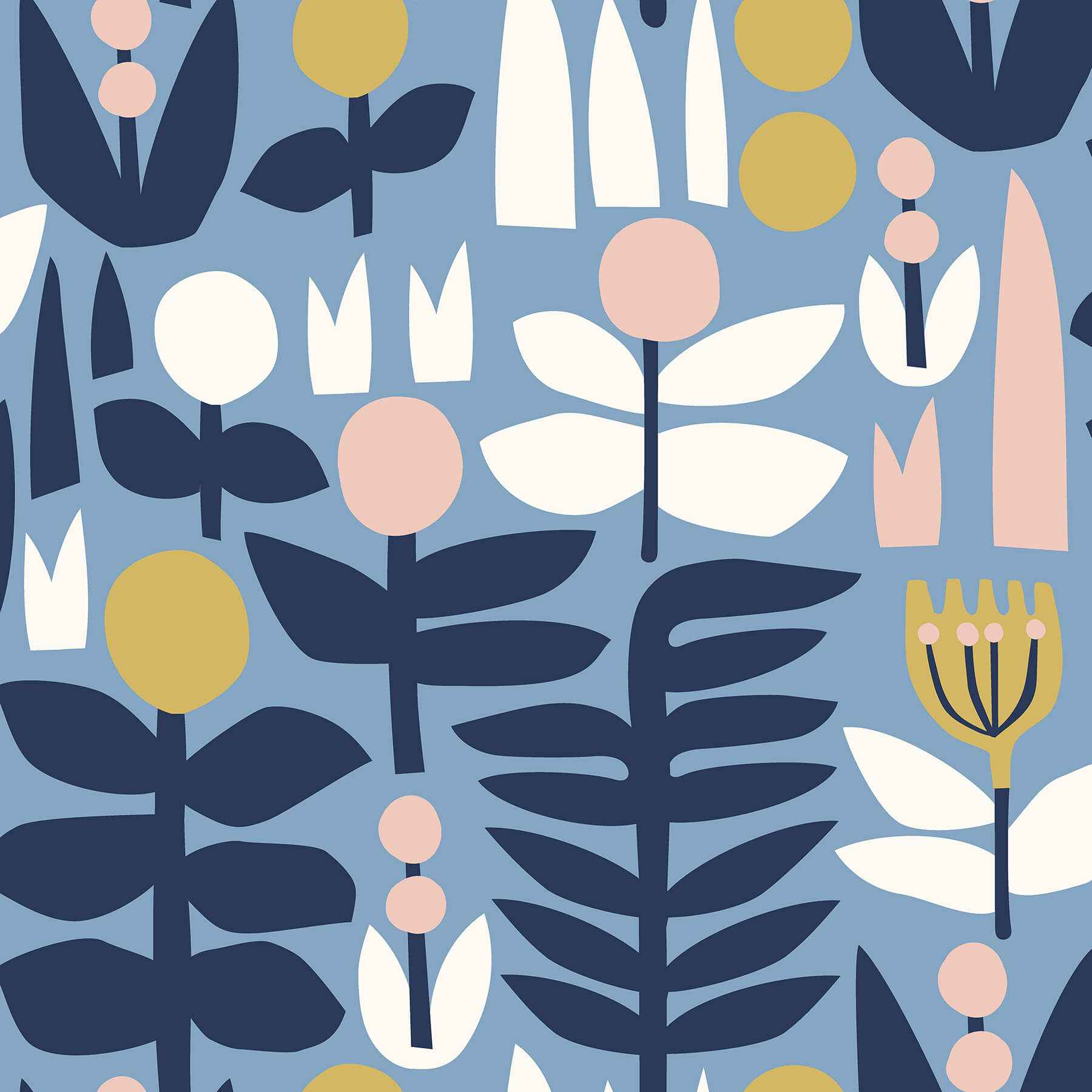 Blue a Bit of Folk Flower Peel and Stick Wallpaper - York Wallcoverings - LDS4579 - York Wallcoverings Wallpaper