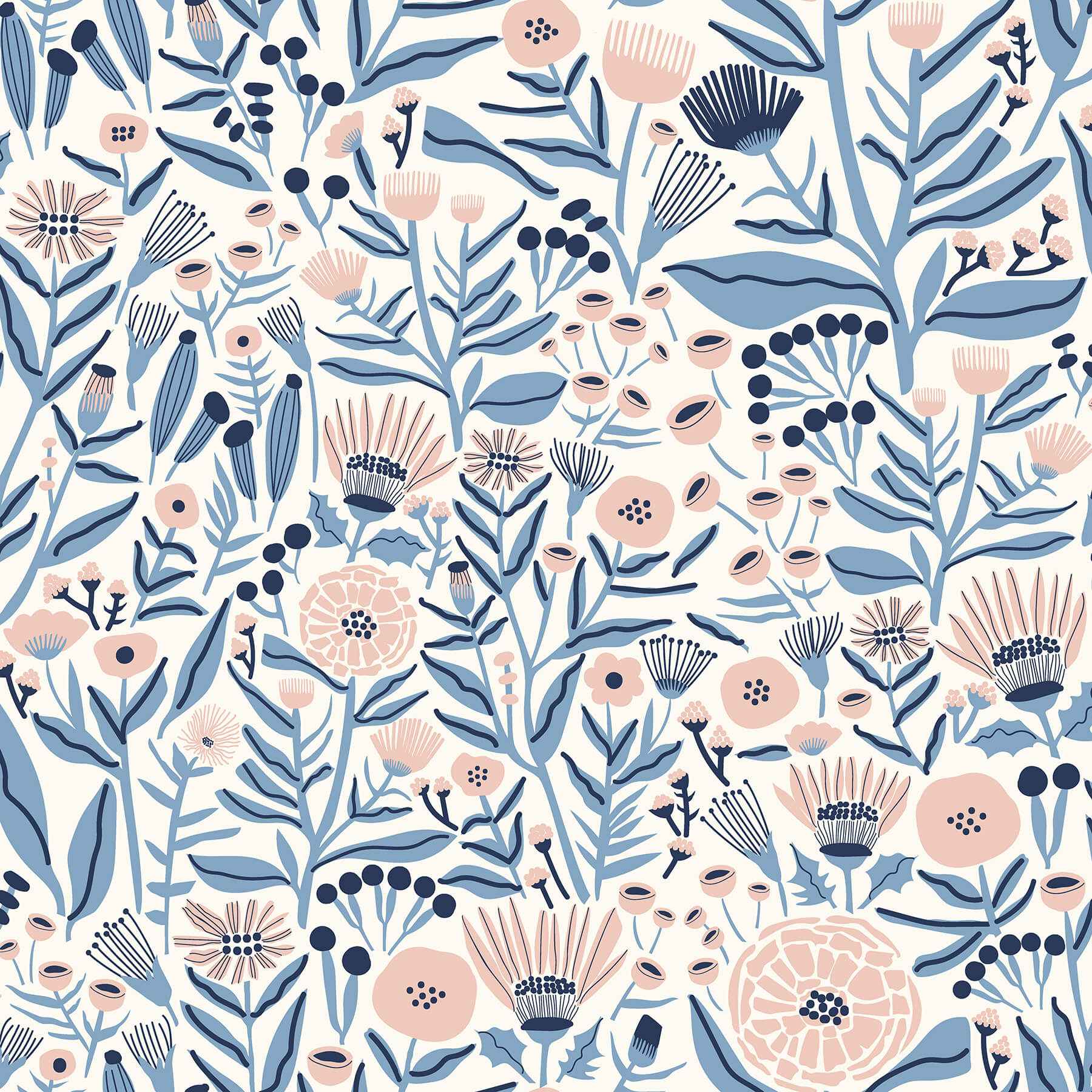 Blue Marigold Forest Flower Peel and Stick Wallpaper - York Wallcoverings - LDS4586