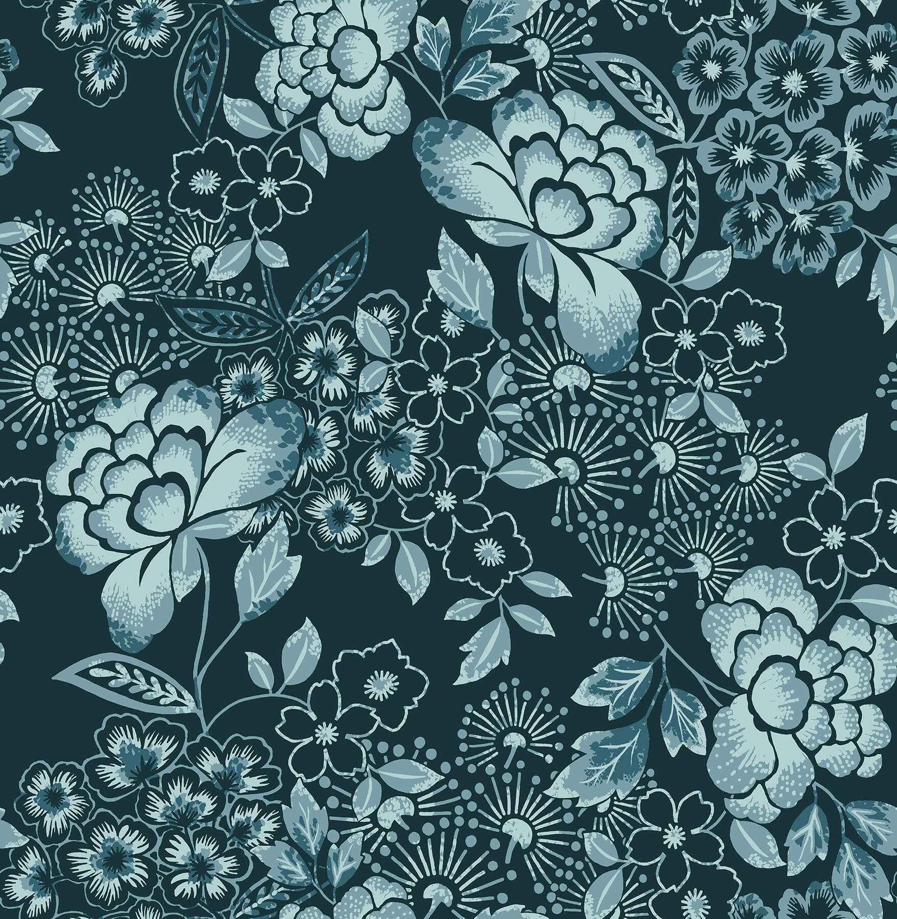 Irina Navy Floral Blooms Wallpaper - York Wallcoverings - 4081-26300 - York Wallcoverings Wallpaper