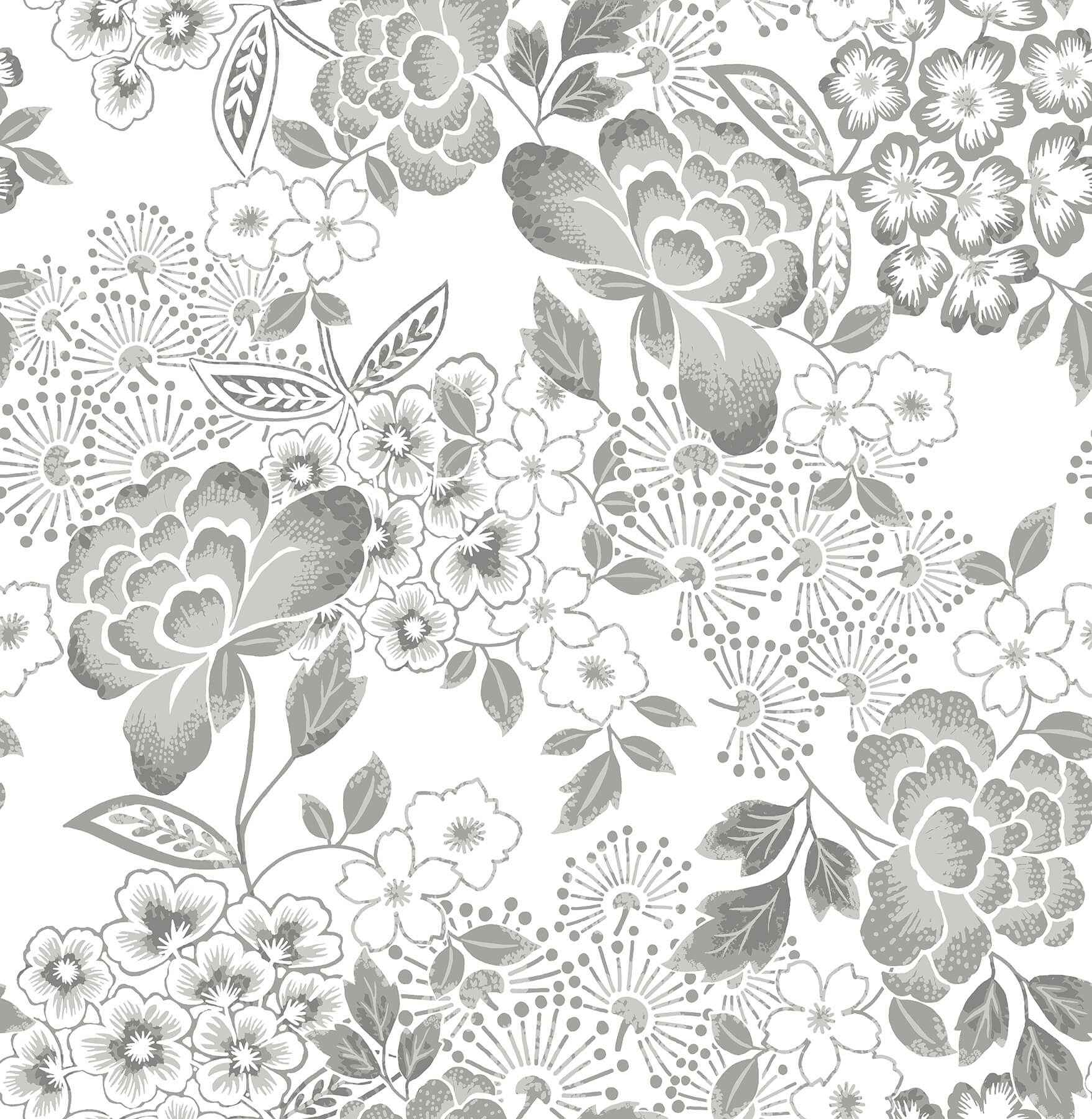 Irina Grey Floral Blooms Wallpaper - York Wallcoverings - 4081-26303 - York Wallcoverings Wallpaper