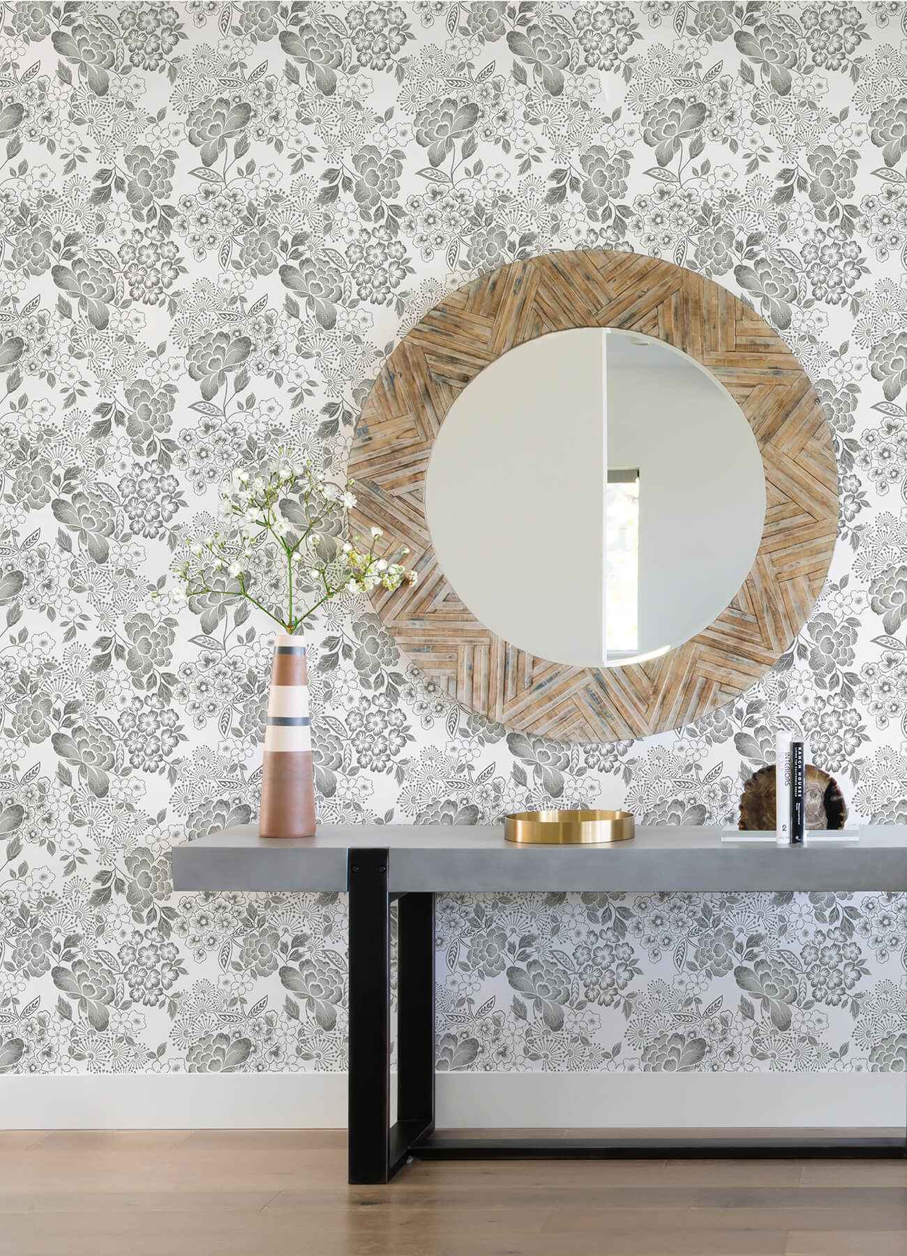 Irina Grey Floral Blooms Wallpaper - York Wallcoverings - 4081-26303 - York Wallcoverings Wallpaper