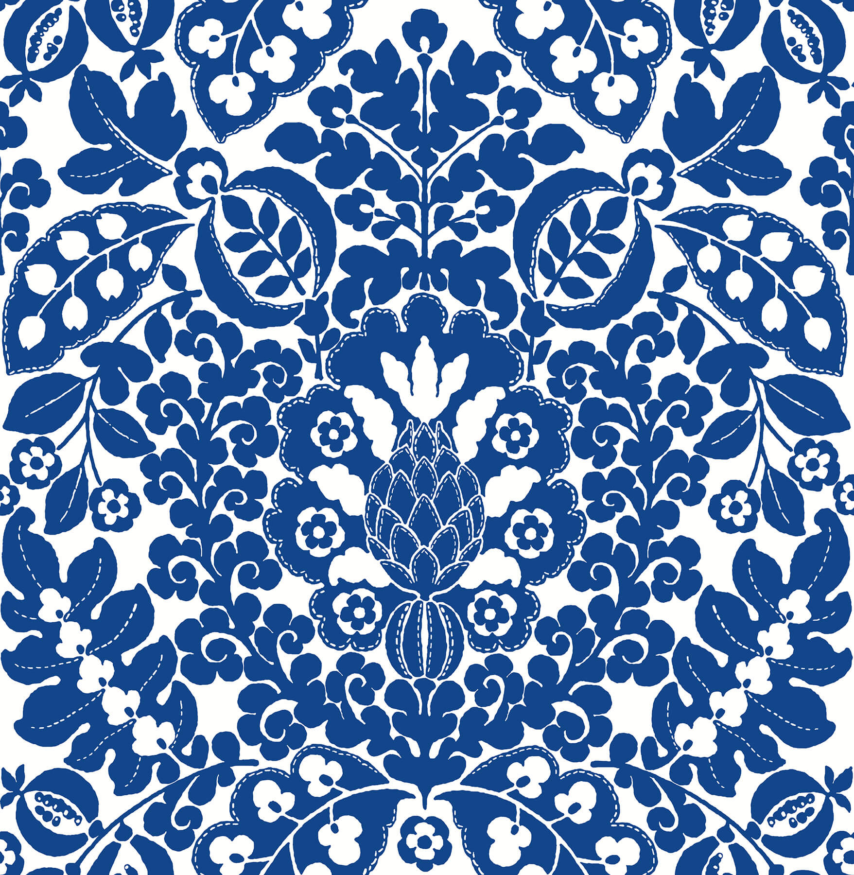 marni-blue-fruit-damask-wallpaper-york-wallcoverings-4081-26332 - York Wallcoverings Papel pintado