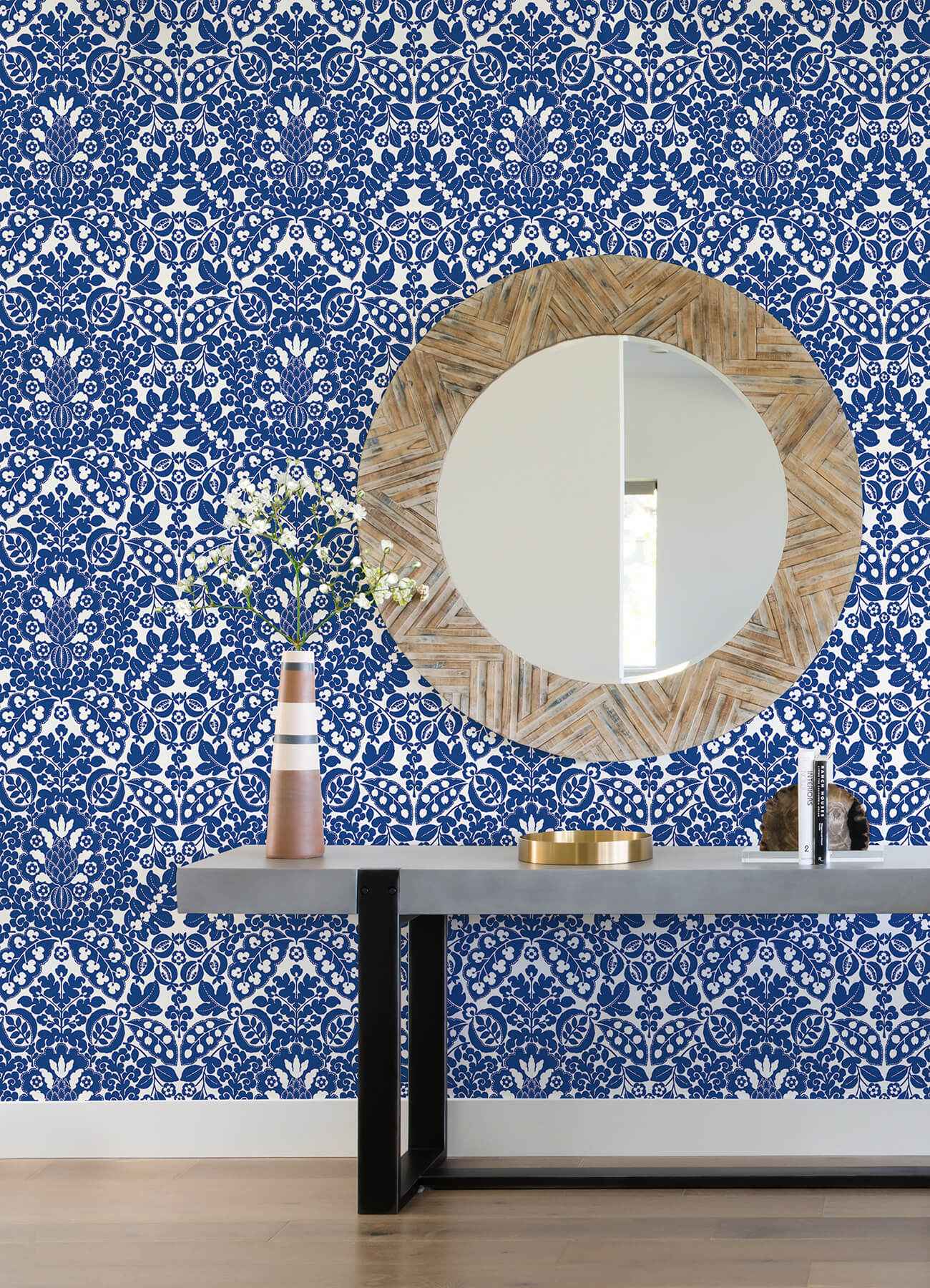 Marni Blue Fruit Damask Wallpaper - York Wallcoverings - 4081-26332 - York Wallcoverings Wallpaper