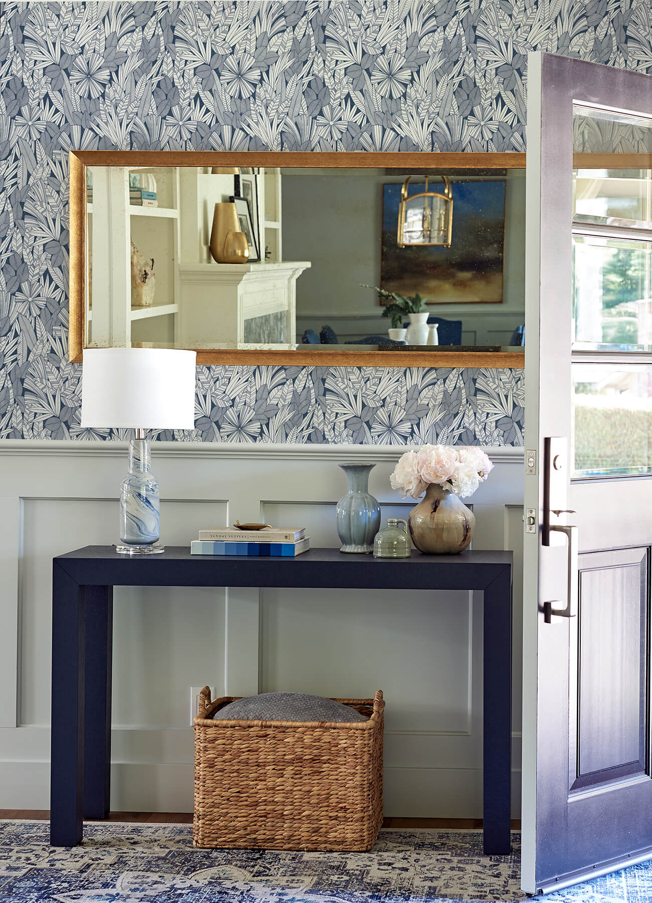 bannon-blue-leaves-wallpaper-york-wallcoverings-4081-26342 - York Wallcoverings Papel pintado