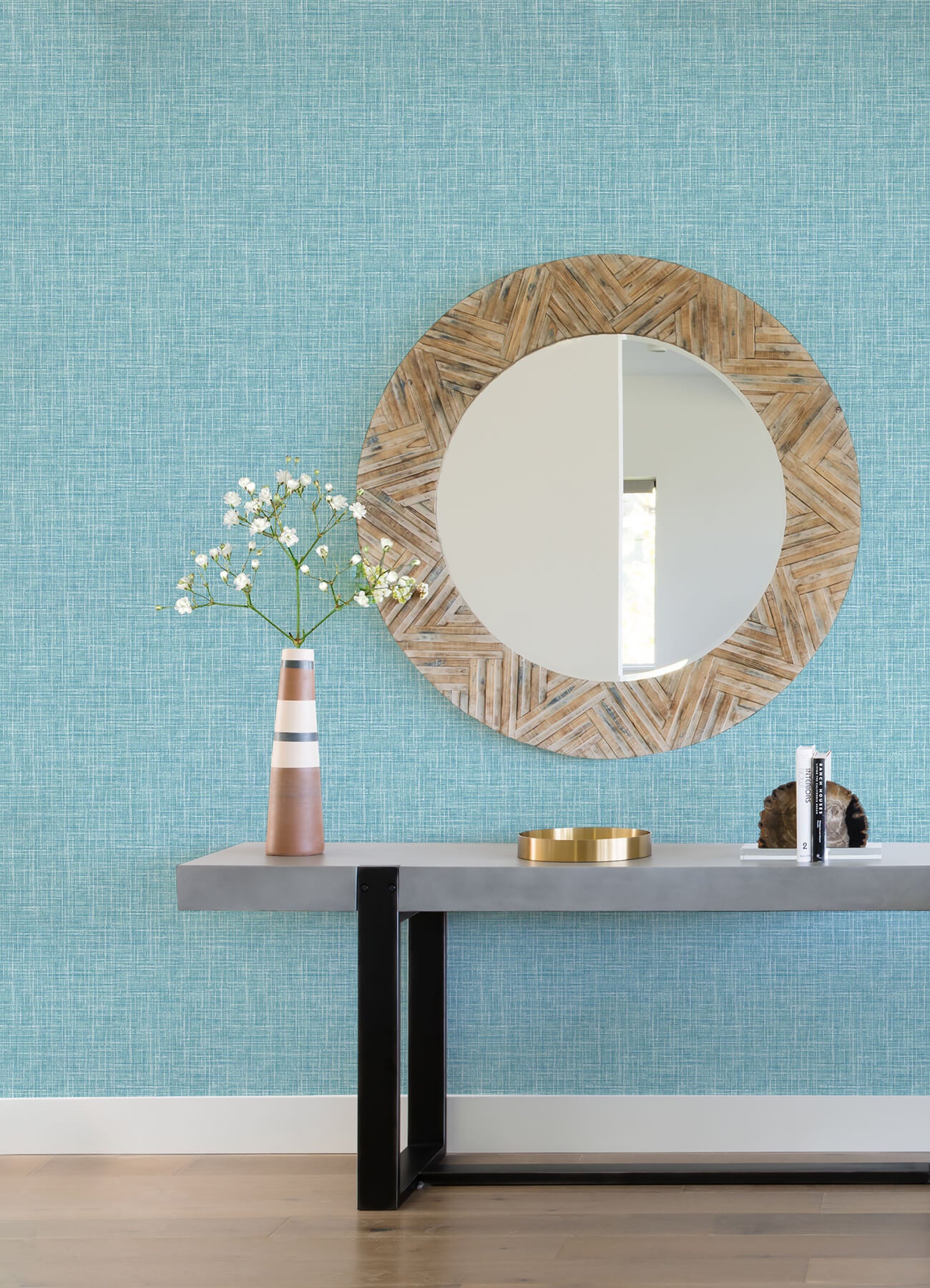 emerson-light-blue-faux-linen-wallpaper-york-wallcoverings-4081-26352 - York Wallcoverings Papel pintado