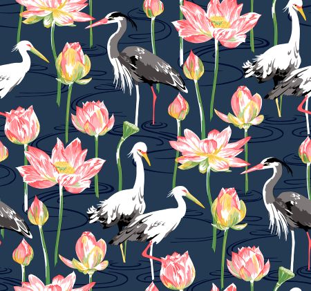 Barton Navy Heron Wallpaper - York Wallcoverings - 4081-87550 - York Wallcoverings Wallpaper