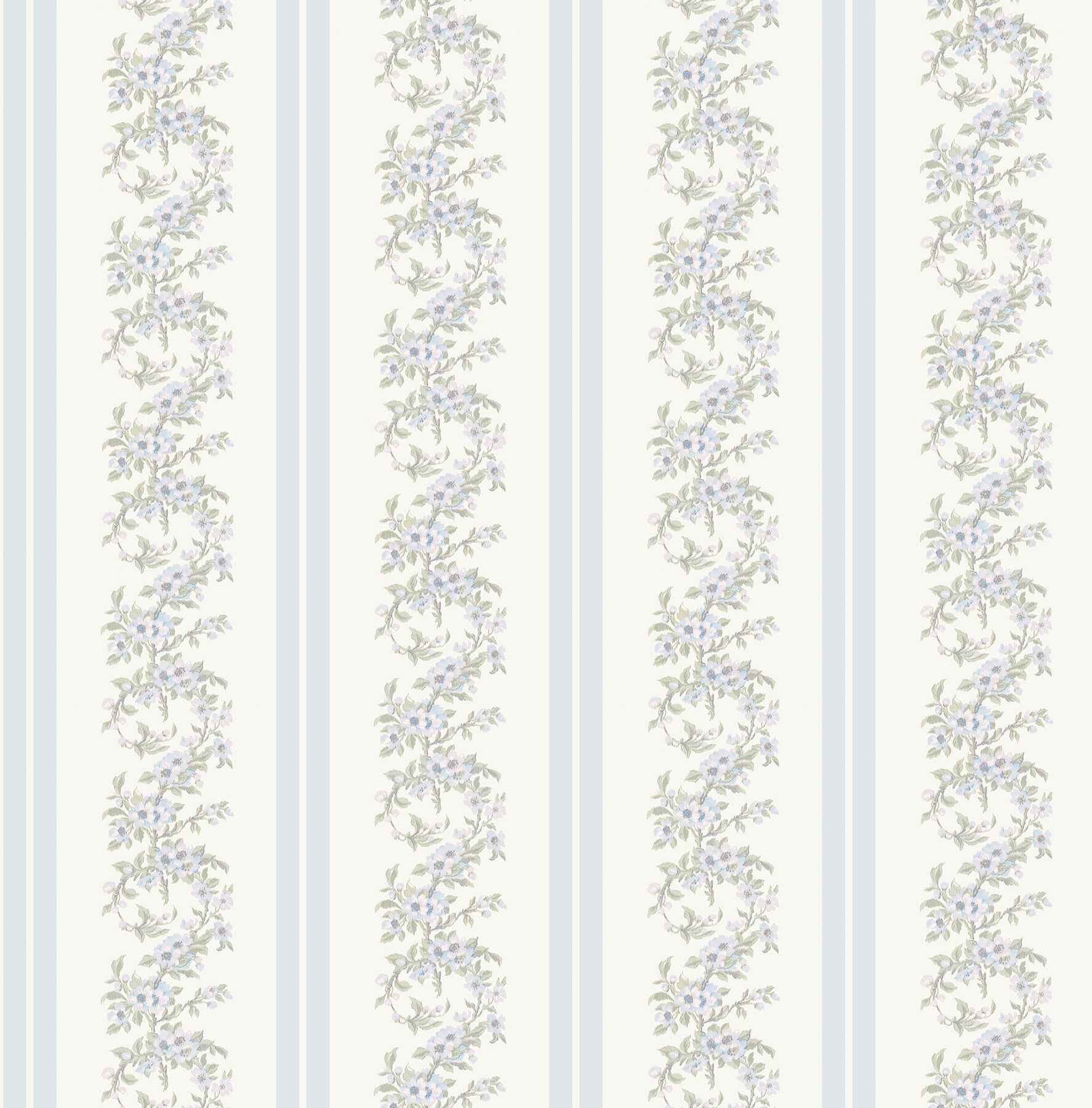 Marigold Wreath Baby Blue Rush Floral Stripe Wallpaper - York Wallcoverings - AST4650