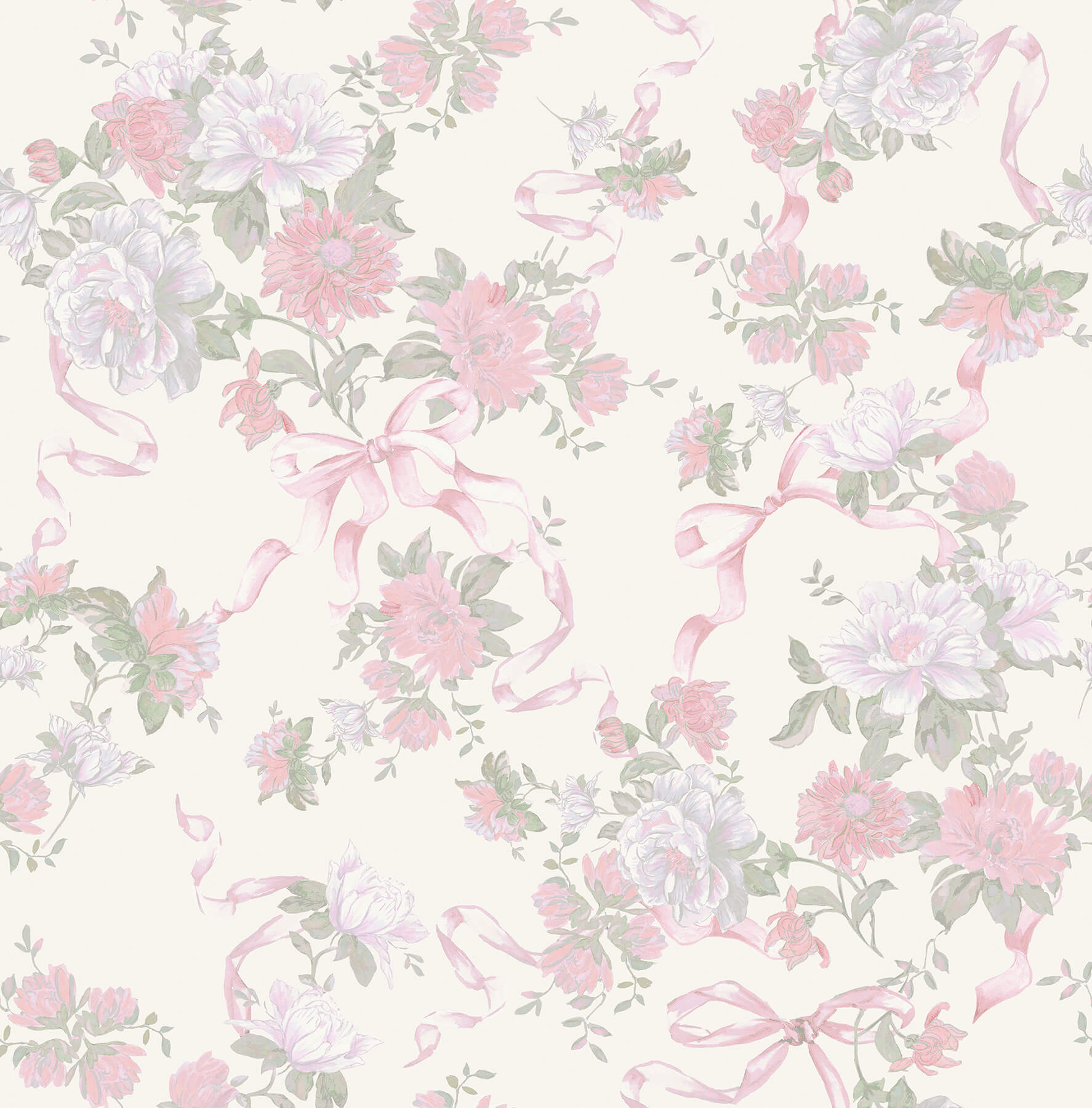 cabbage-rose-bow-pretty-in-pink-ribbons-roses-wallpaper-york-wallcoverings-ast4653 - York Wallcoverings Papel pintado