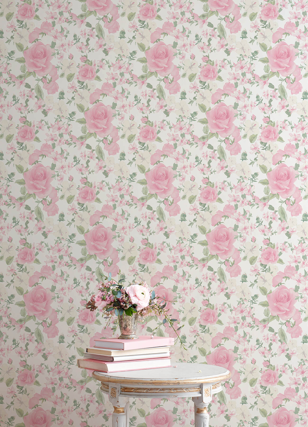 sunset-harbor-rose-vida-rosa-roses-white-flowers-wallpaper-york-wallcoverings-ast4655 - York Wallcoverings Papel pintado