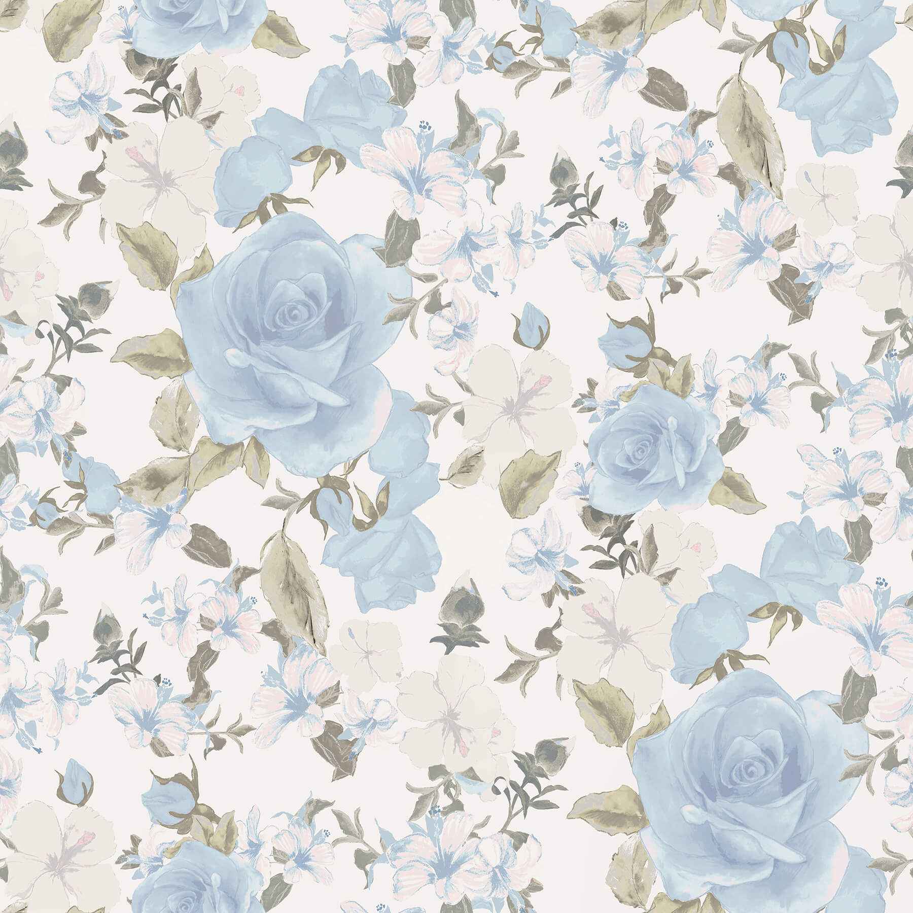 Sunset Harbor Rose Bella Lina Blue Roses & White Flowers Wallpaper - York Wallcoverings - AST4656 - York Wallcoverings Wallpaper