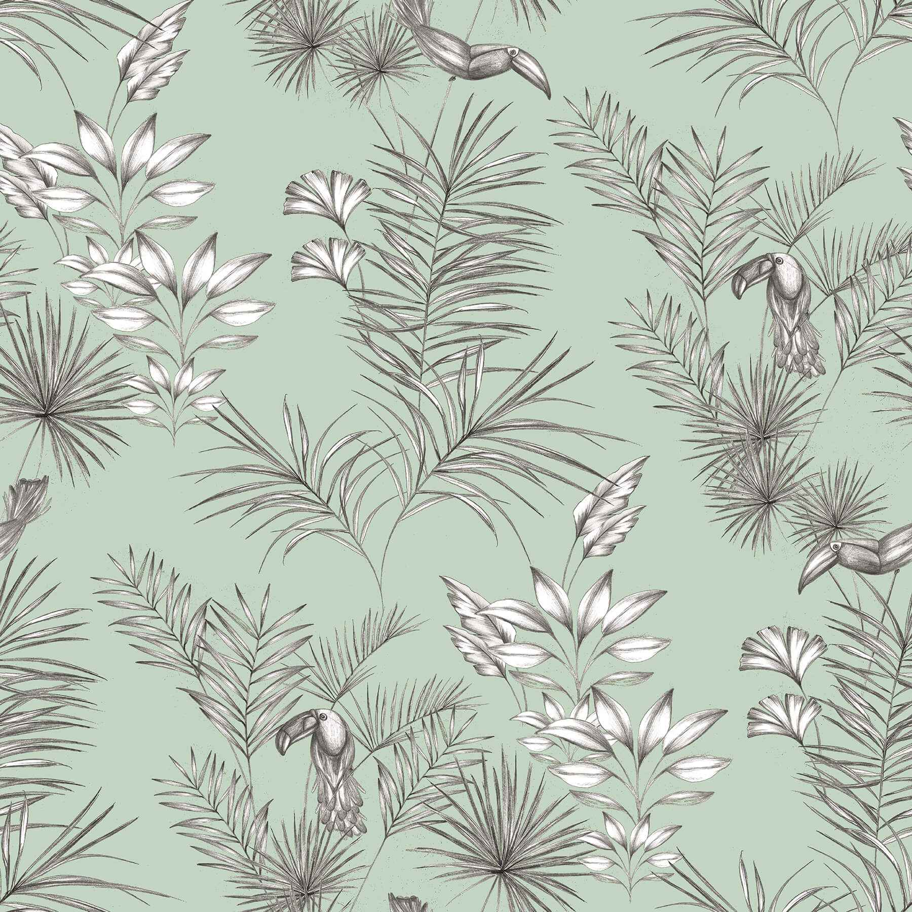 Shelly Mint Toucan Toile Wallpaper - York Wallcoverings - WLD53113W - York Wallcoverings Wallpaper