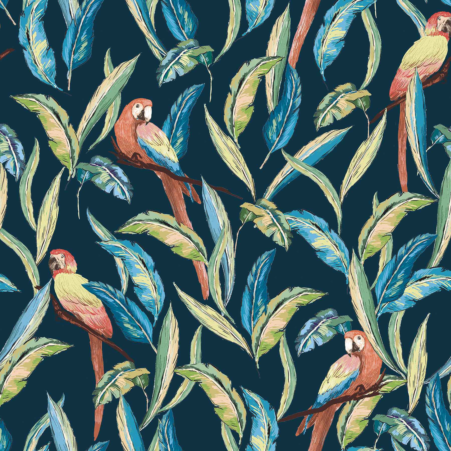 Timor Indigo Parrot Wallpaper - York Wallcoverings - WLD53117W - York Wallcoverings Wallpaper