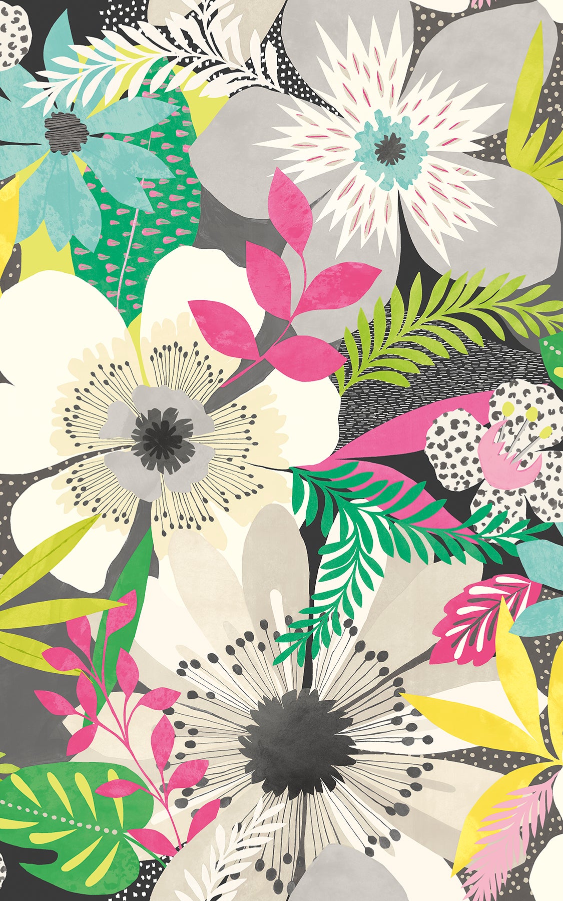 janis-charcoal-floral-riot-wallpaper-york-wallcoverings-cep50101w - York Wallcoverings Papel pintado