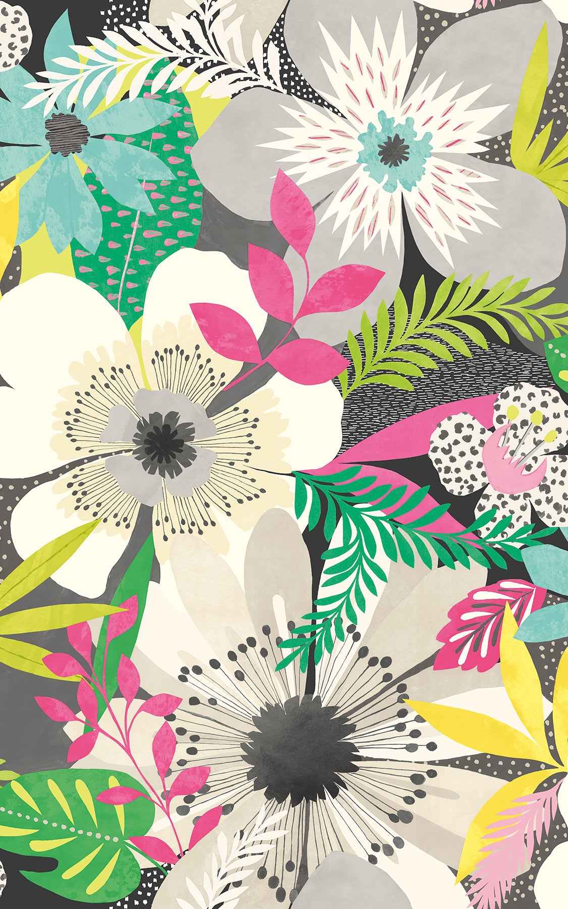 Janis Charcoal Floral Riot Wallpaper - York Wallcoverings - CEP50101W