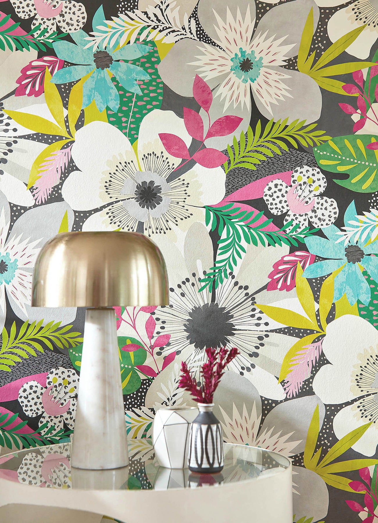 janis-charcoal-floral-riot-wallpaper-york-wallcoverings-cep50101w - York Wallcoverings Papel pintado