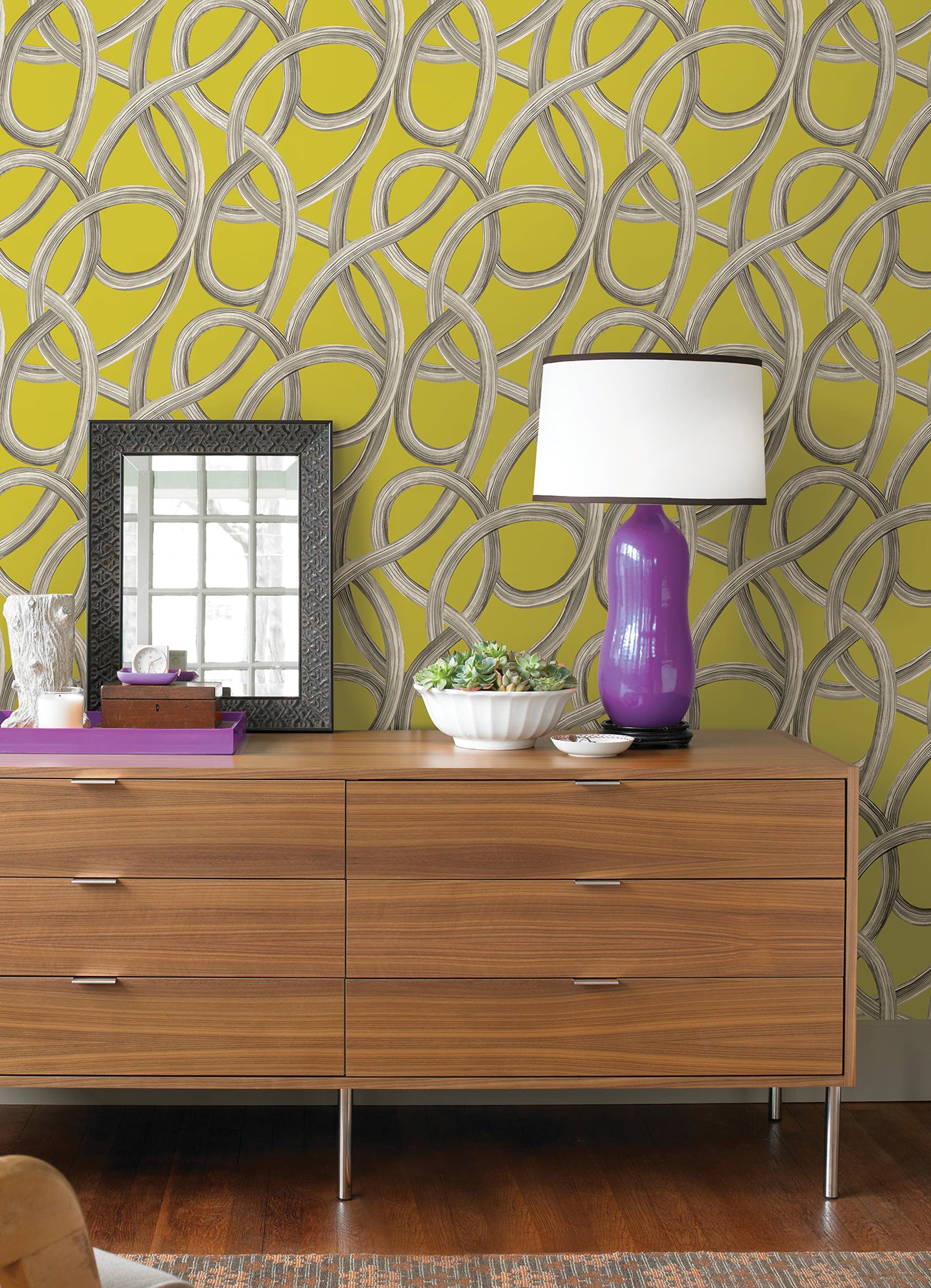 calix-chartreuse-twisted-geo-wallpaper-york-wallcoverings-cep50125w - York Wallcoverings Wallpaper