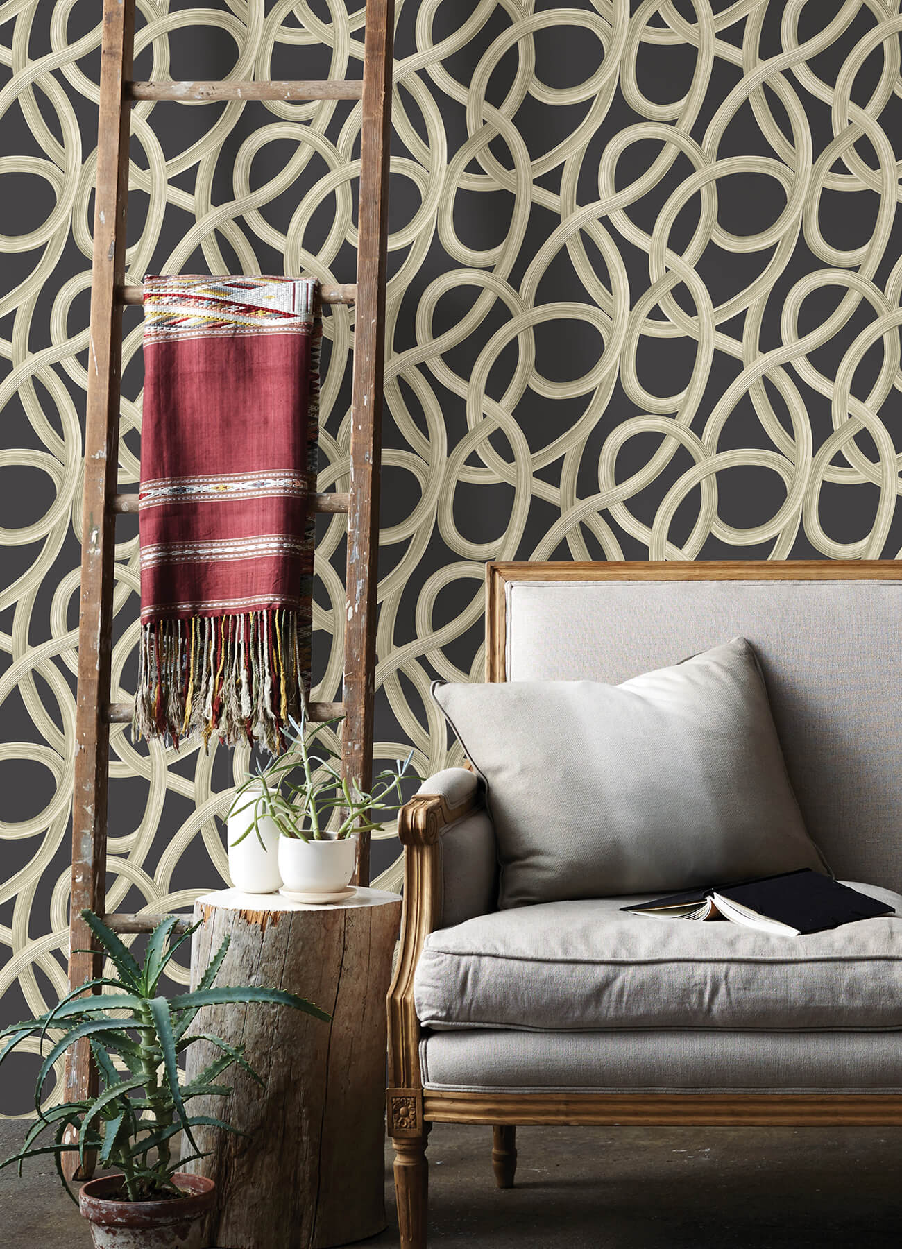 calix-black-twisted-geo-wallpaper-york-wallcoverings-cep50126w - York Wallcoverings Wallpaper