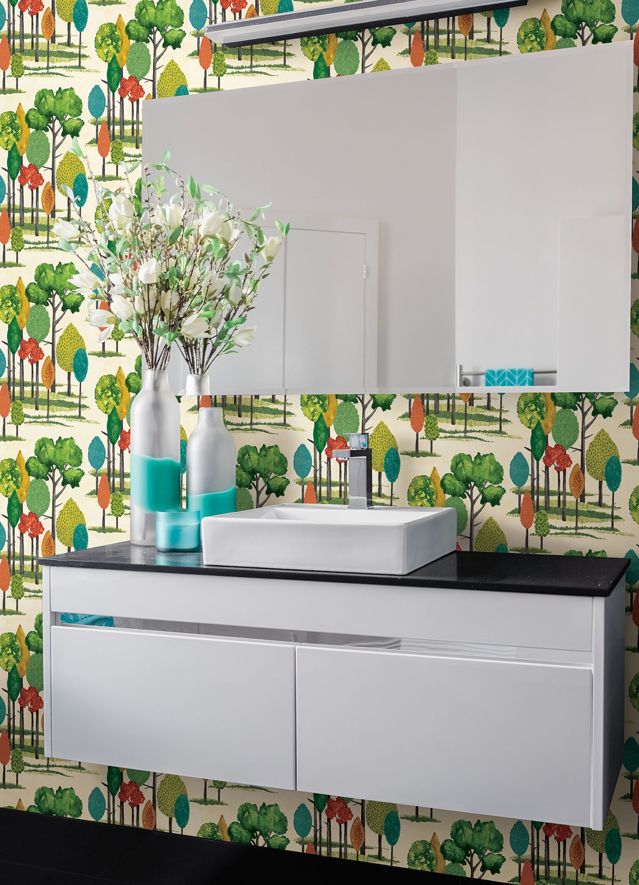 cypress-teal-tall-trees-wallpaper-york-wallcoverings-cep50137w - York Wallcoverings Papel pintado