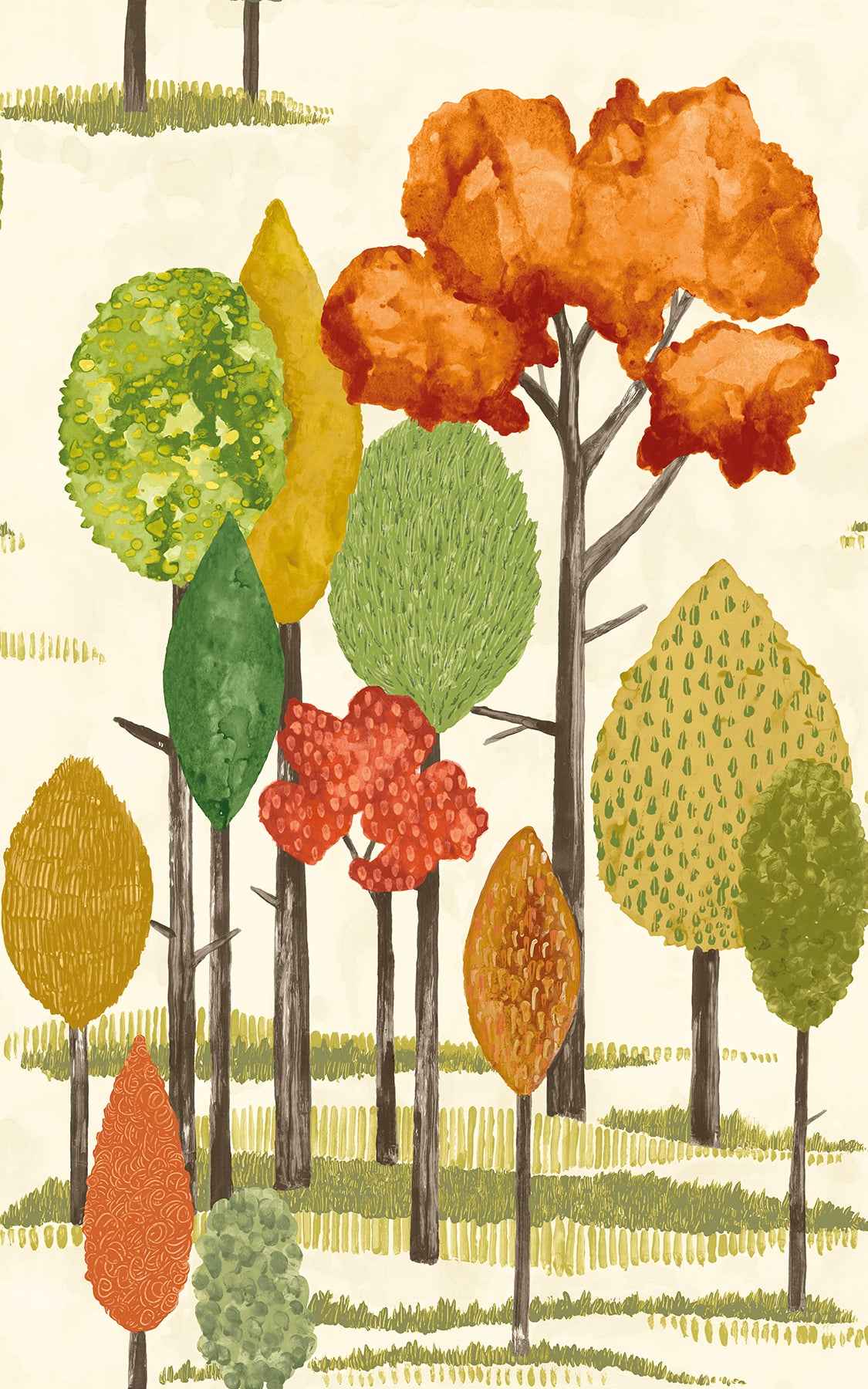 Cypress Orange Tall Trees Wallpaper - York Wallcoverings - CEP50138W - York Wallcoverings Wallpaper