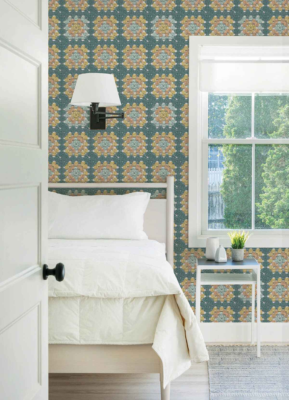 Maud Teal Crochet Geometric Wallpaper - York Wallcoverings - 3124-13862 - York Wallcoverings Wallpaper