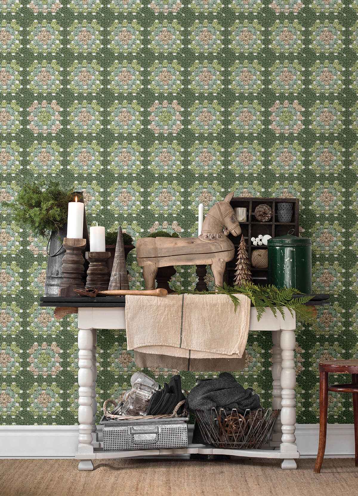 Maud Green Crochet Geometric Wallpaper - York Wallcoverings - 3124-13863 - York Wallcoverings Wallpaper