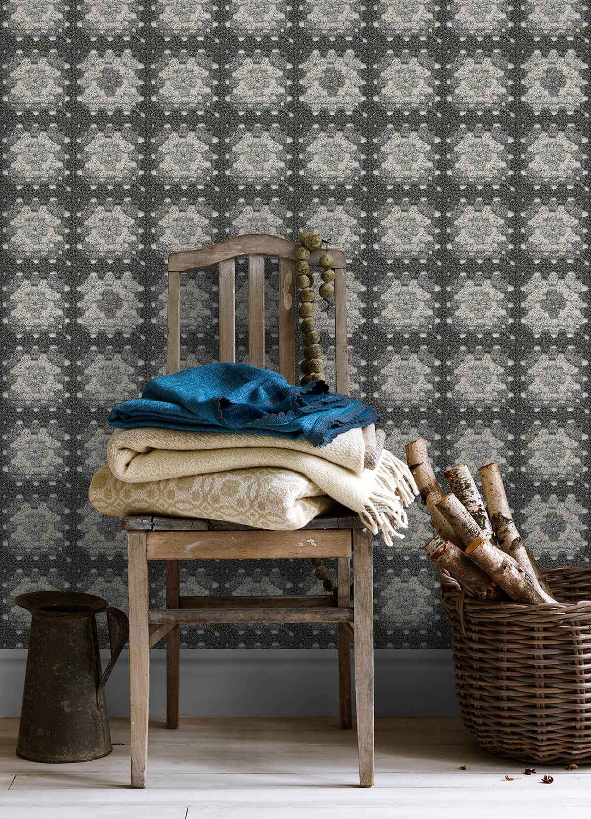 Maud Grey Crochet Geometric Wallpaper - York Wallcoverings - 3124-13865 - York Wallcoverings Wallpaper