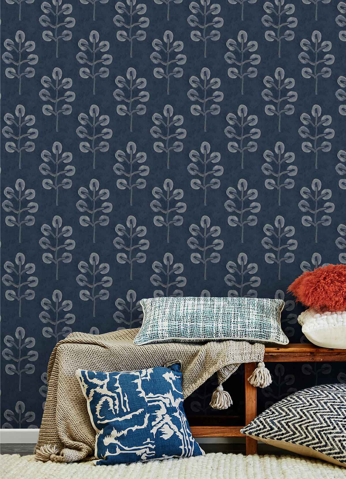 Plum Tree Dark Blue Botanical Wallpaper - York Wallcoverings - 3124-13872 - York Wallcoverings Wallpaper