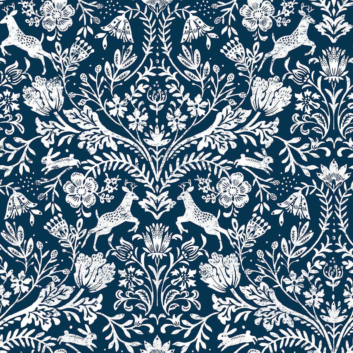 Forest Dance Navy Damask Wallpaper - York Wallcoverings - 3124-13883